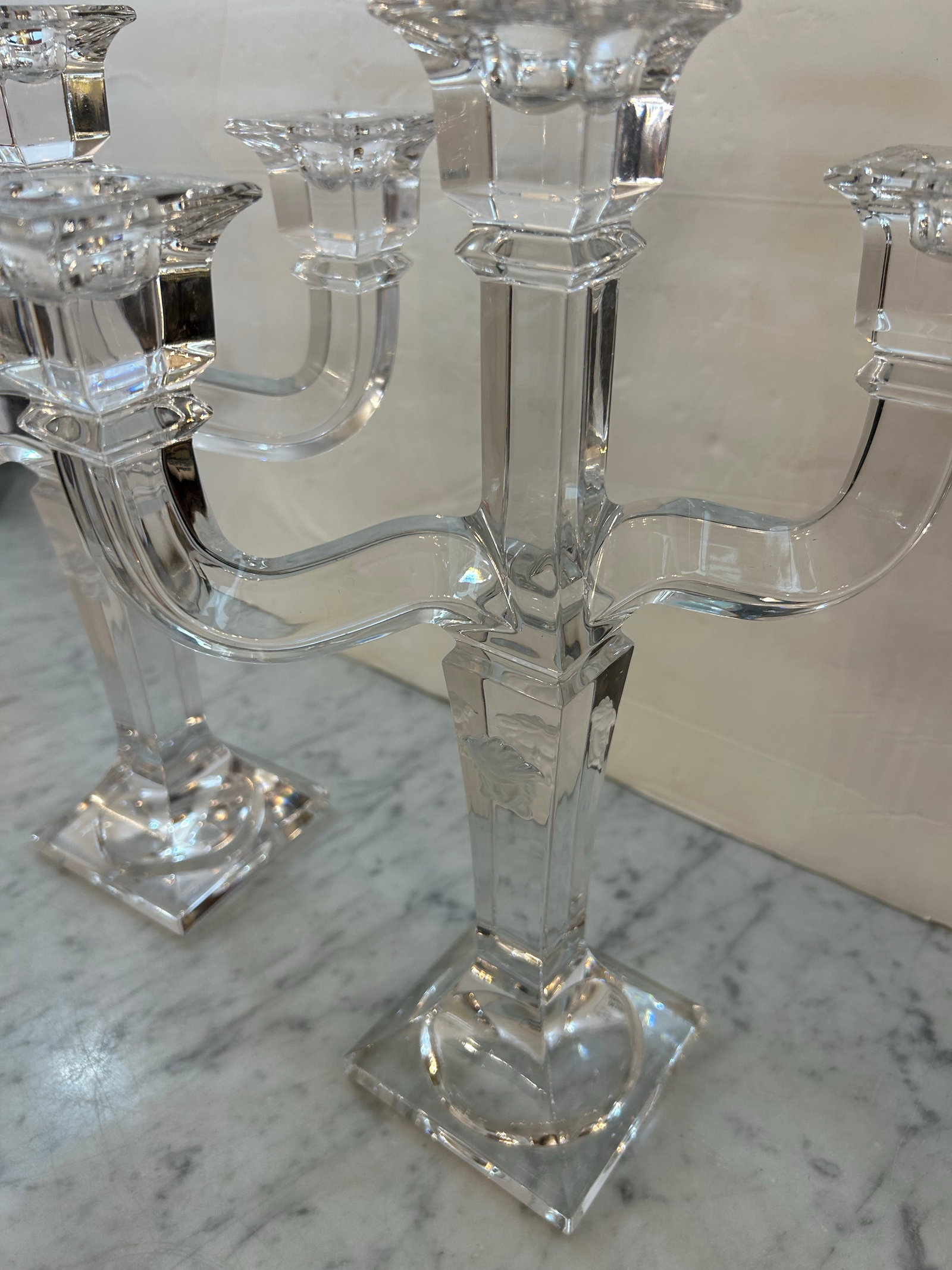 Rosenthal Austria Versace Crystal 3 - Arm Candlesticks With Frosted Medusa on the Center Arm Signed, - 10