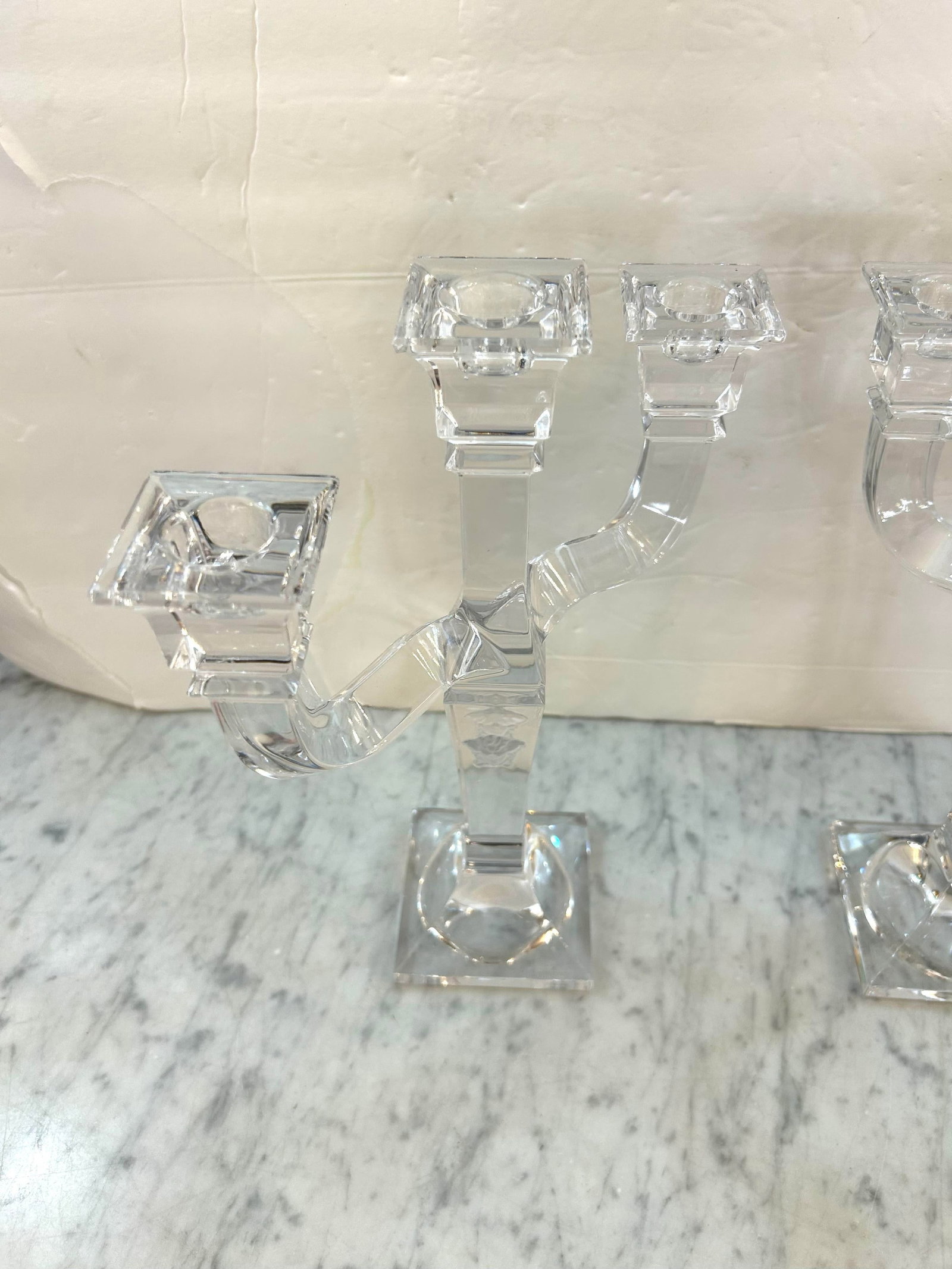 Rosenthal Austria Versace Crystal 3 - Arm Candlesticks With Frosted Medusa on the Center Arm Signed, - 2