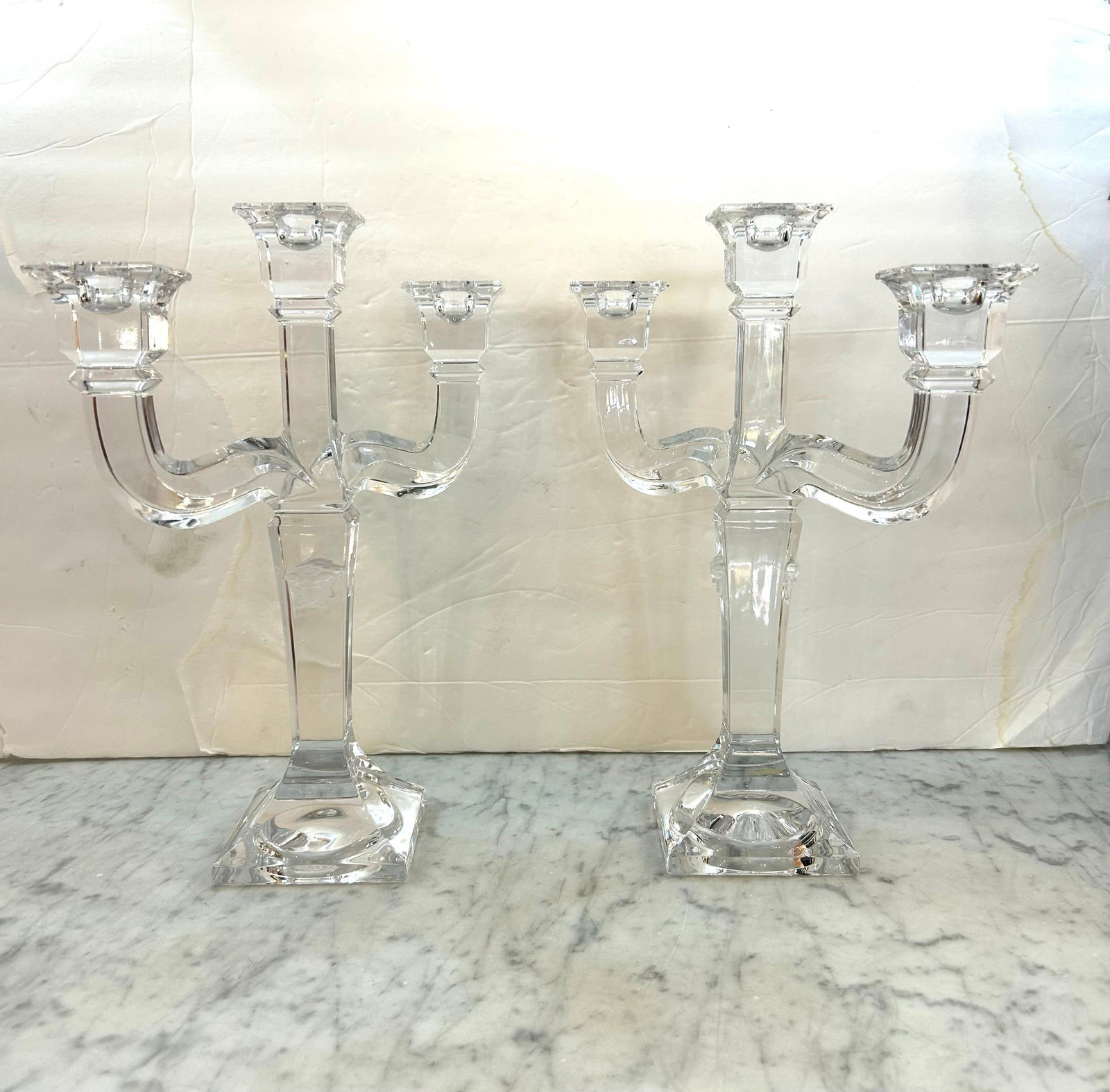 Rosenthal Austria Versace Crystal 3 - Arm Candlesticks With Frosted Medusa on the Center Arm Signed, - 3