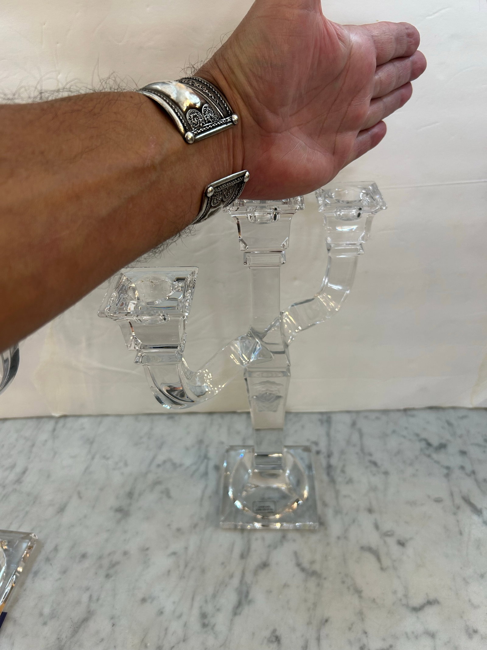 Rosenthal Austria Versace Crystal 3 - Arm Candlesticks With Frosted Medusa on the Center Arm Signed, - 6