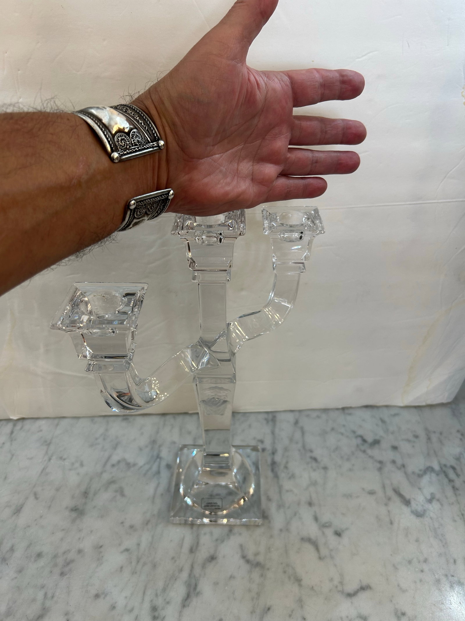 Rosenthal Austria Versace Crystal 3 - Arm Candlesticks With Frosted Medusa on the Center Arm Signed, - 9