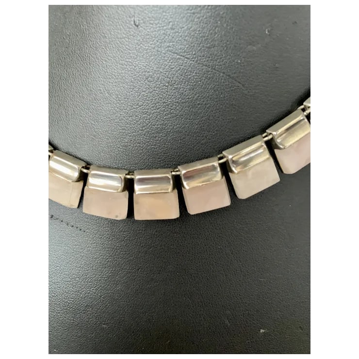 1990s Taxco Sterling and Rose Quartz Necklace - 11