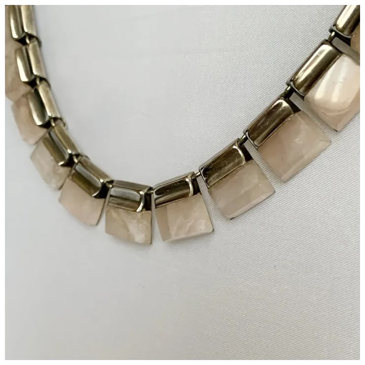 1990s Taxco Sterling and Rose Quartz Necklace - 3