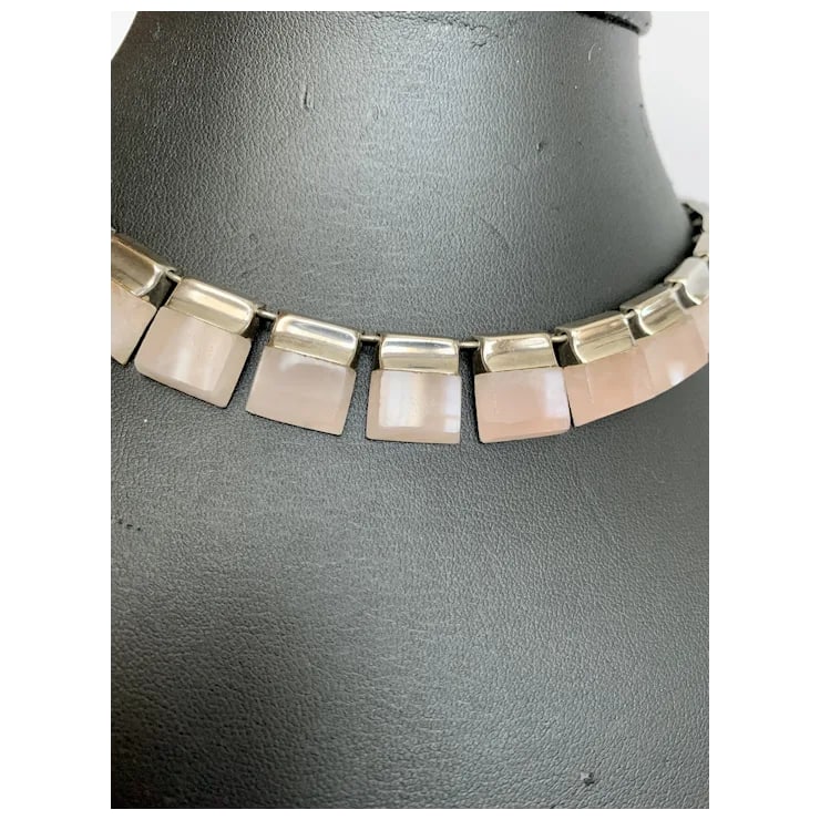 1990s Taxco Sterling and Rose Quartz Necklace - 7
