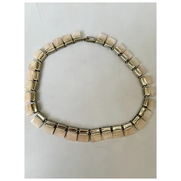 1990s Taxco Sterling and Rose Quartz Necklace - 9