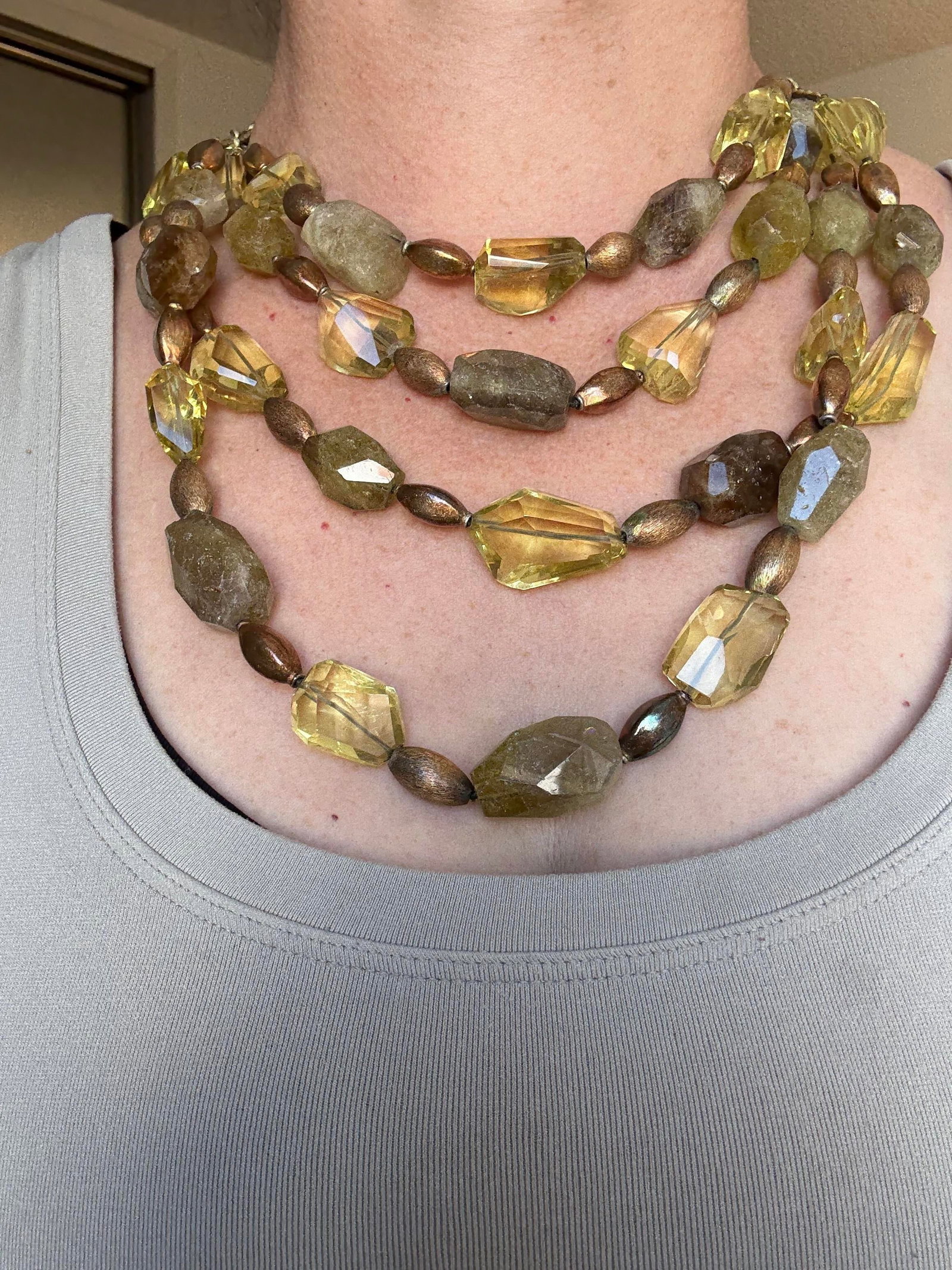 Golden Citrine Quartz and Bronze Multi-Strand Statement Necklace - 2