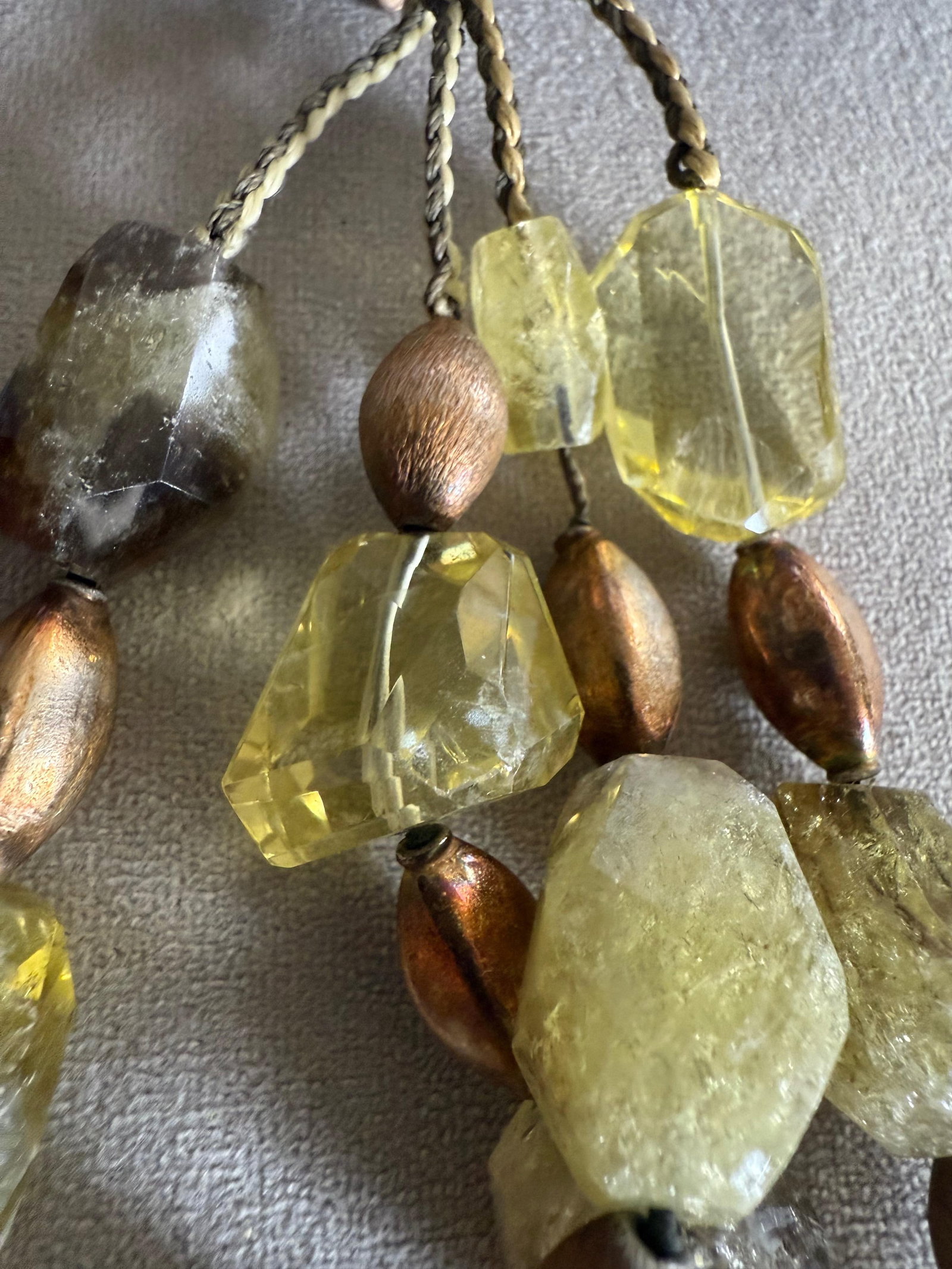 Golden Citrine Quartz and Bronze Multi-Strand Statement Necklace - 5