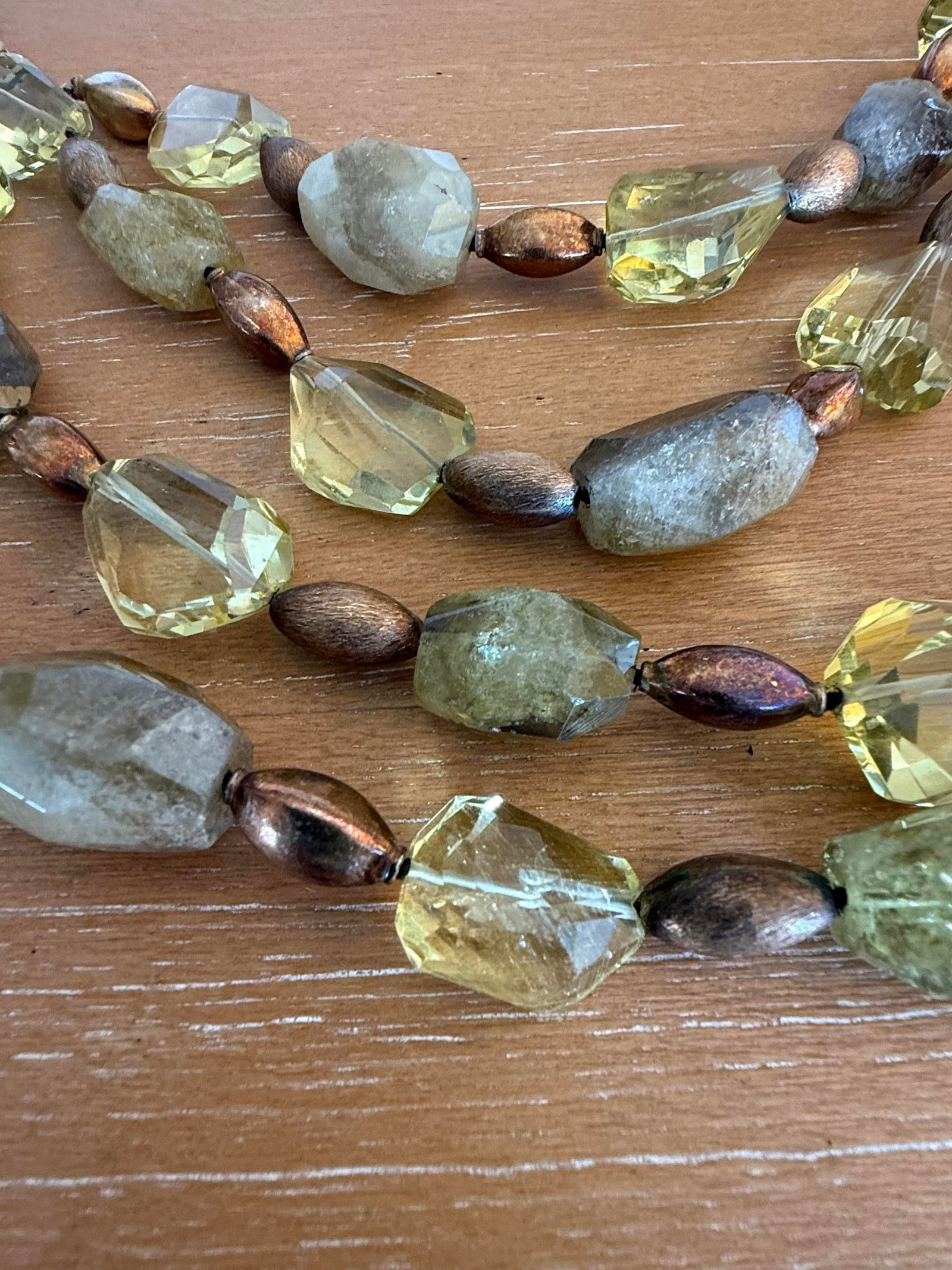Golden Citrine Quartz and Bronze Multi-Strand Statement Necklace - 7