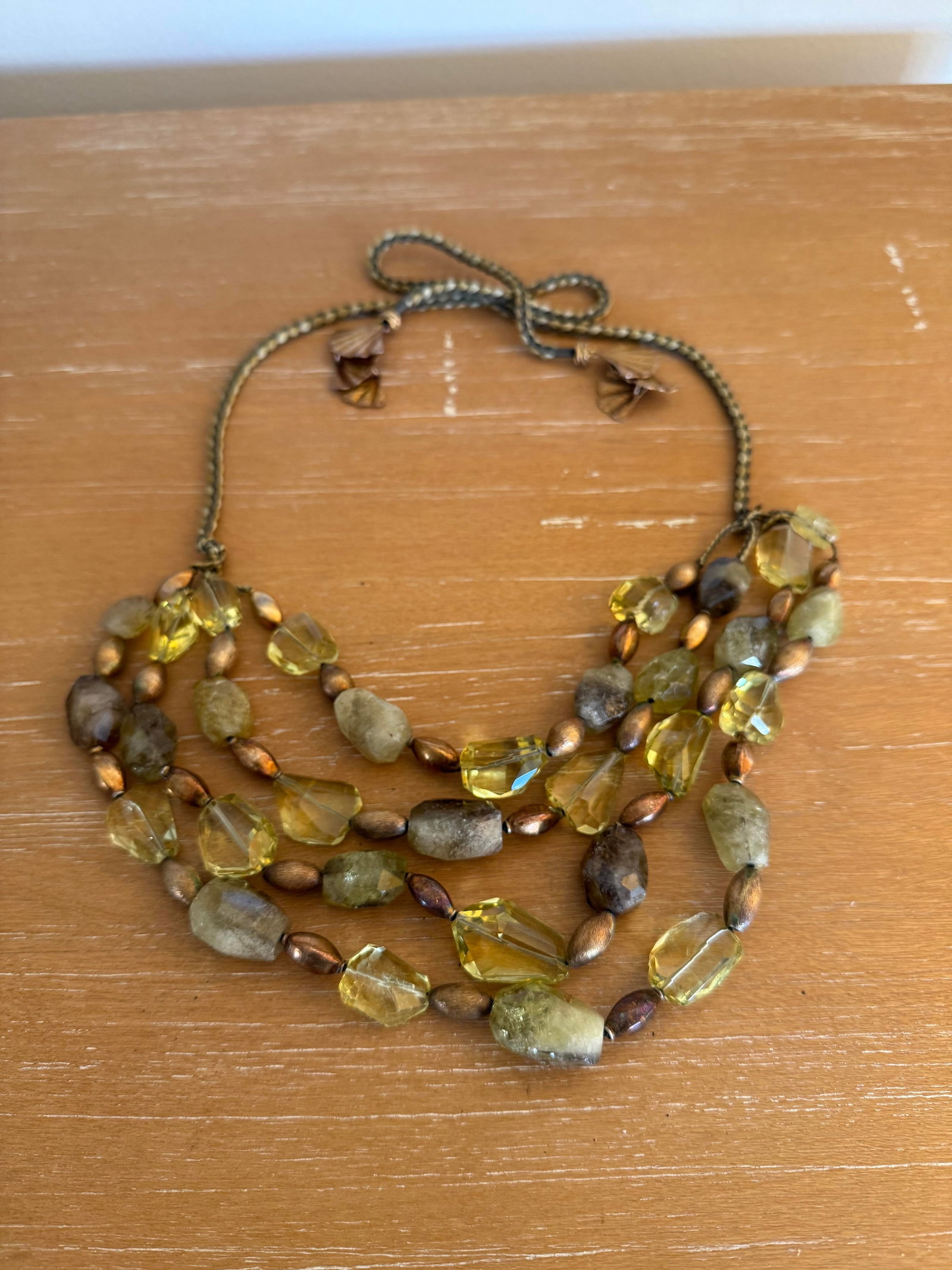Golden Citrine Quartz and Bronze Multi-Strand Statement Necklace - 8