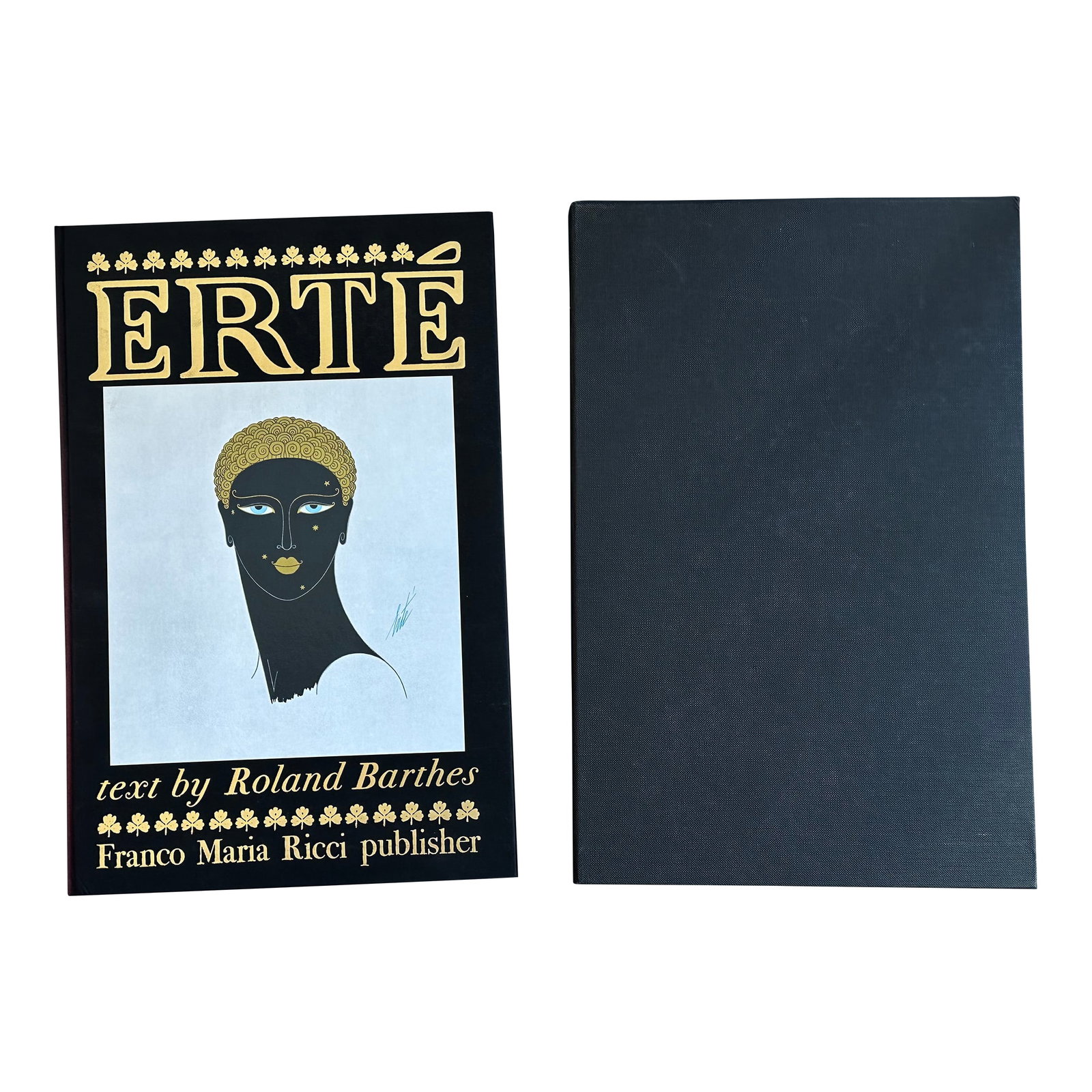 Erte Limited Edition Coffee Table Art Book With 80 Tipped in Color Print Plates: Published in 1972 by Franco Maria Ricco, this limited edition copy of Erte (Romain de Tirtoff) with text by Roland Barthes is bound in silk and has eighty tipped in art prints mounted on handmade