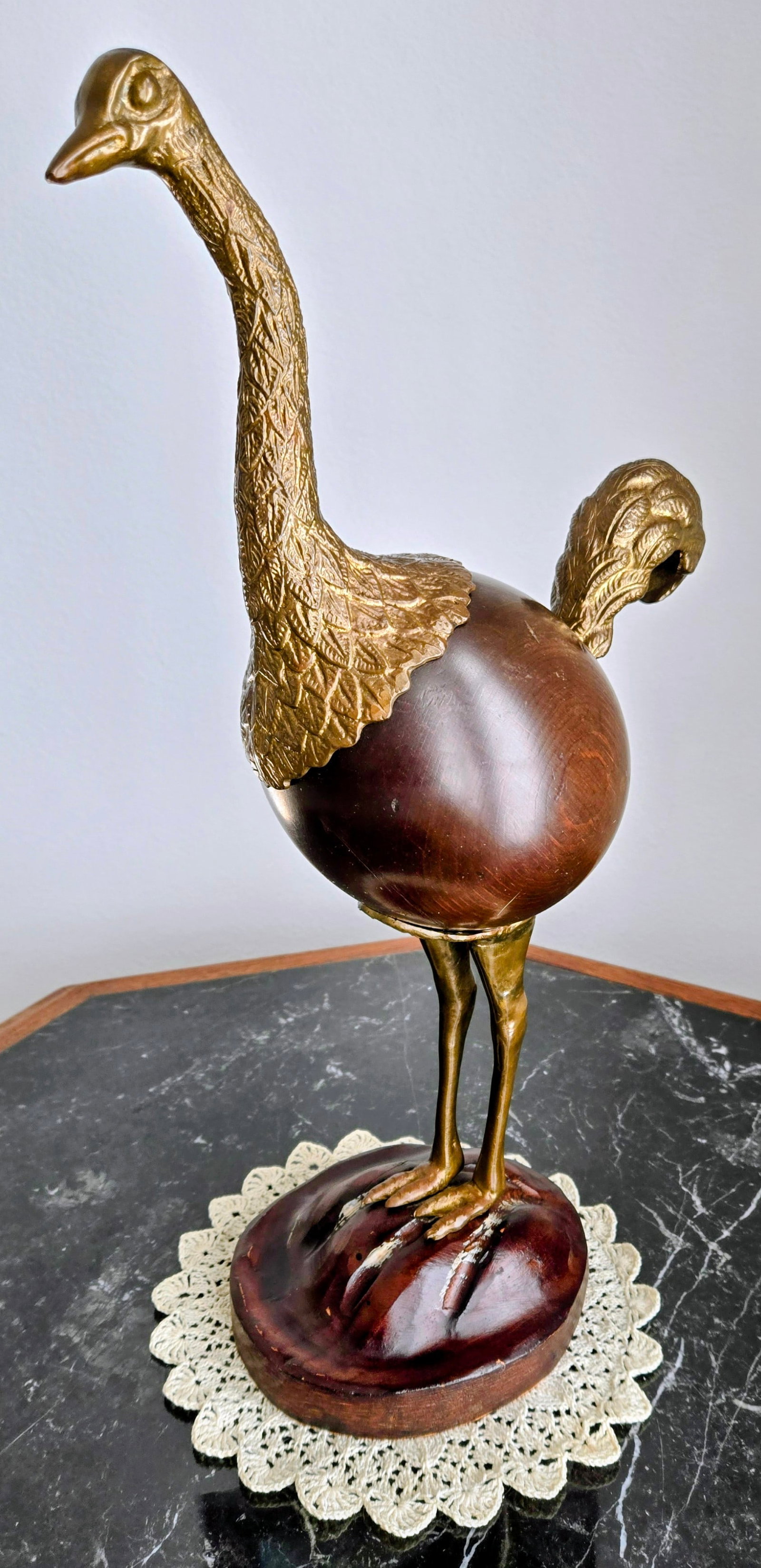 Vintage Sarreid Spain Brass and Wood Ostrich Figurine - Collectible Mid-Century Decorative Sculpture - 2