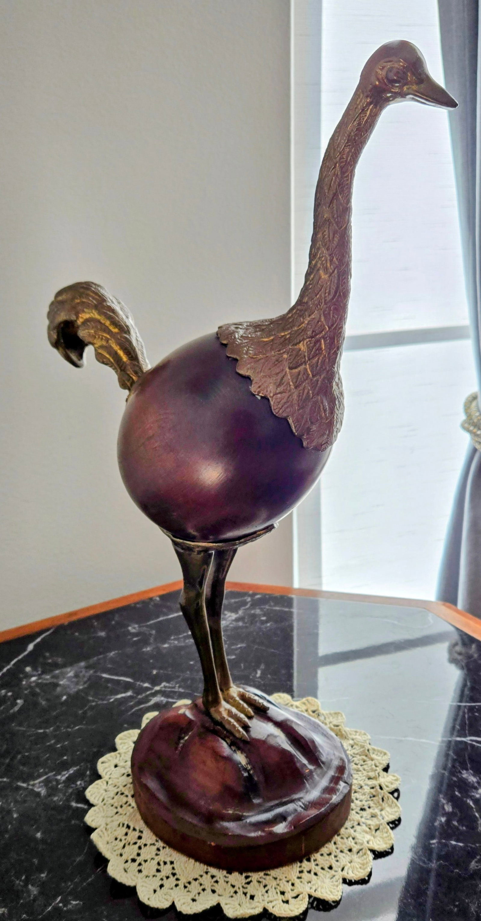 Vintage Sarreid Spain Brass and Wood Ostrich Figurine - Collectible Mid-Century Decorative Sculpture - 3