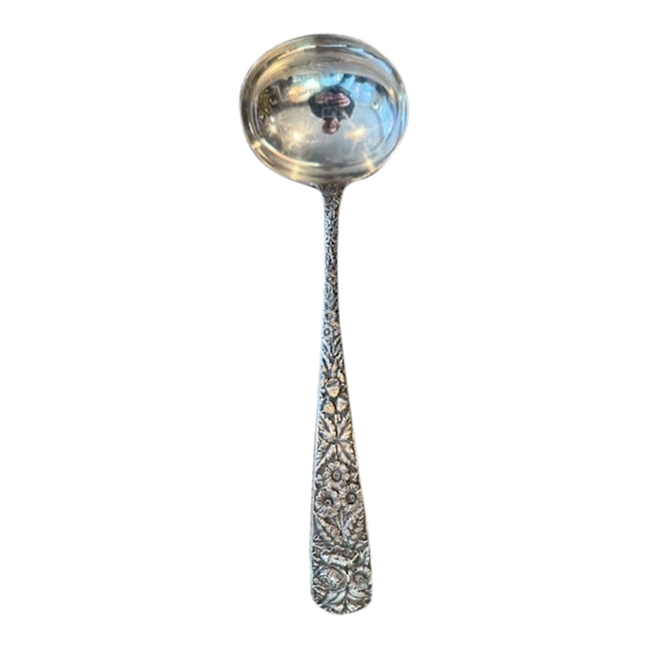S. Kirk & Sons Antique Sterling Silver Ladle 11": Sterling Silver Repousse pattern by S. Kirk & Sons. This pattern was named after the art of repouss(C) (the process of embossing metal from the back by hammering), originally used in European silversm