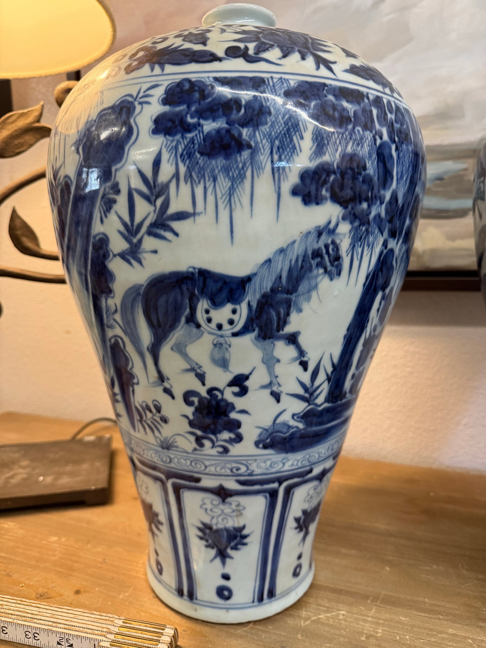 Pair of Large Blue and White Chinese Yuan Period Character Vases 17" - 7