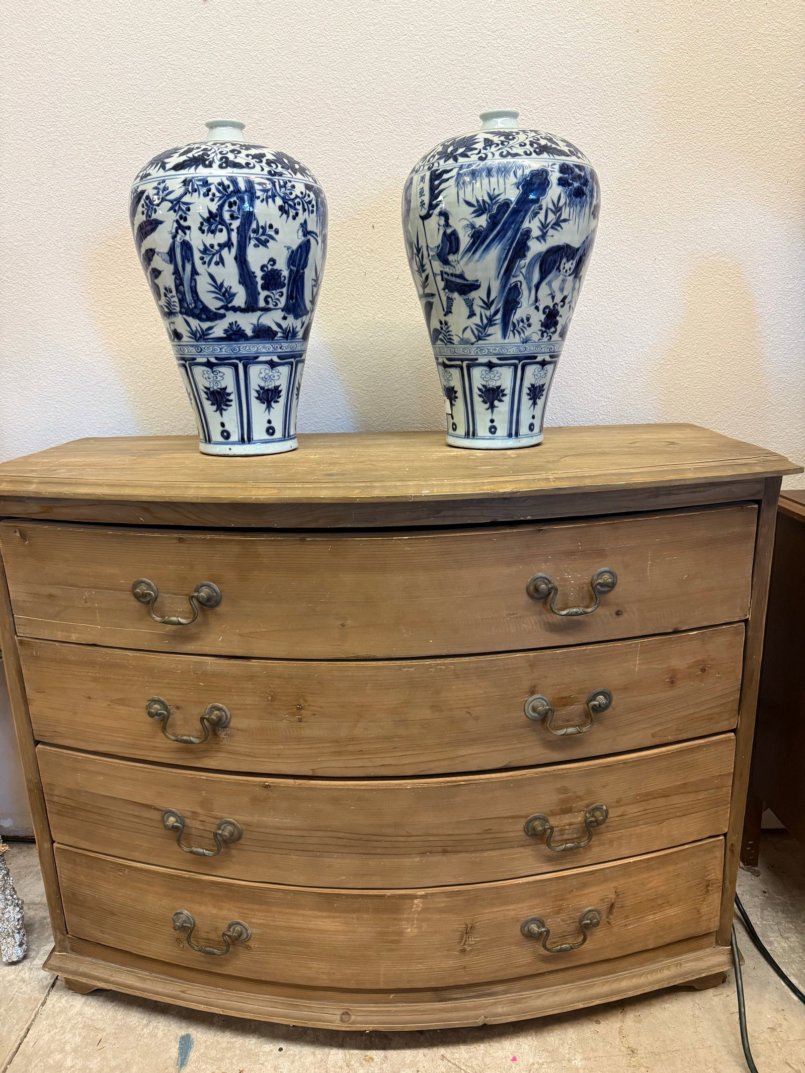 Pair of Large Blue and White Chinese Yuan Period Character Vases 17" - 8
