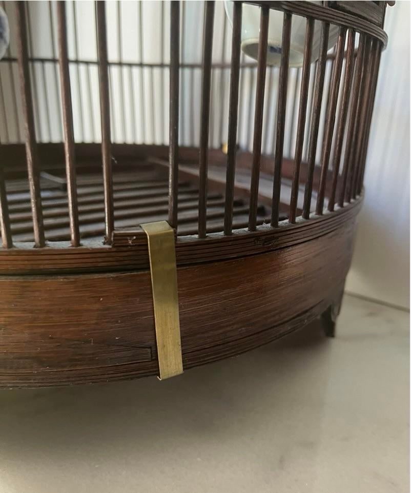 Vintage Chinese Bamboo Song Bird BirdS Cage Porcelain Feed Bowls - 5