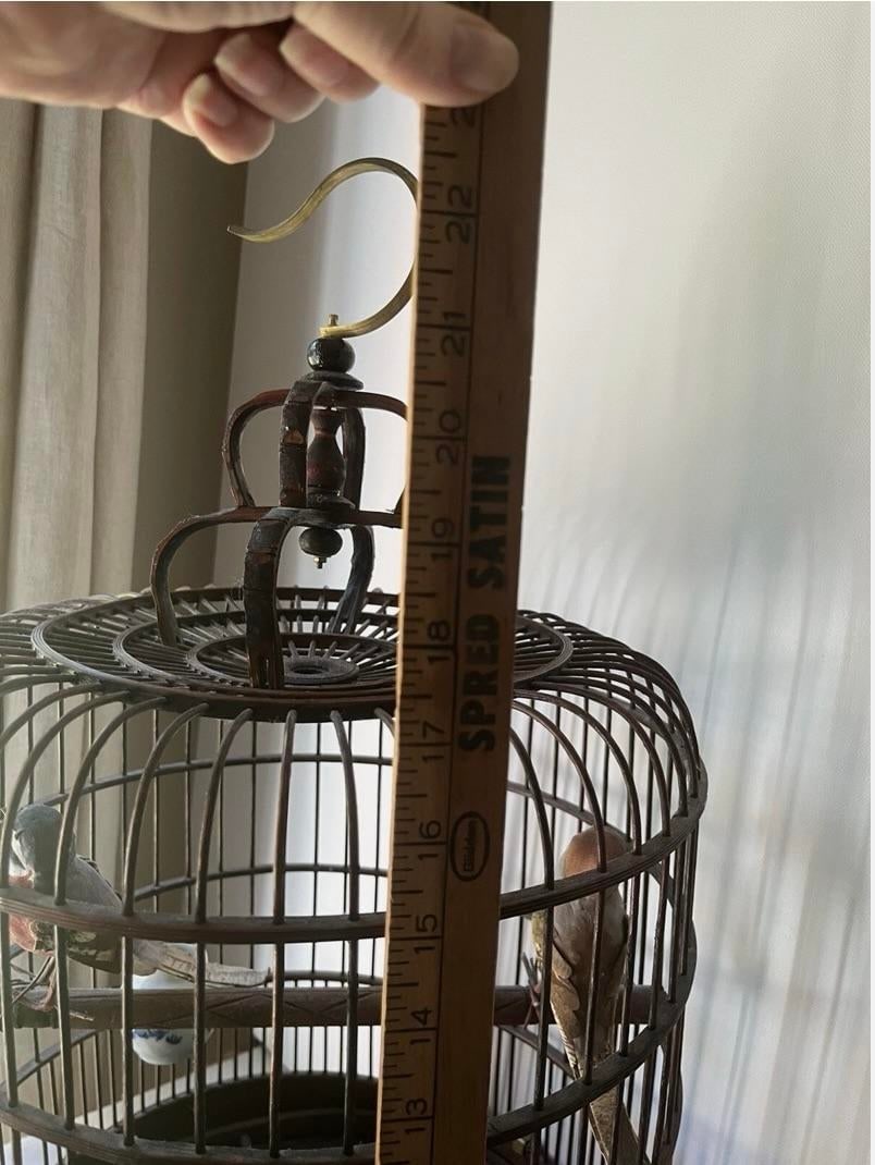Vintage Chinese Bamboo Song Bird BirdS Cage Porcelain Feed Bowls - 6