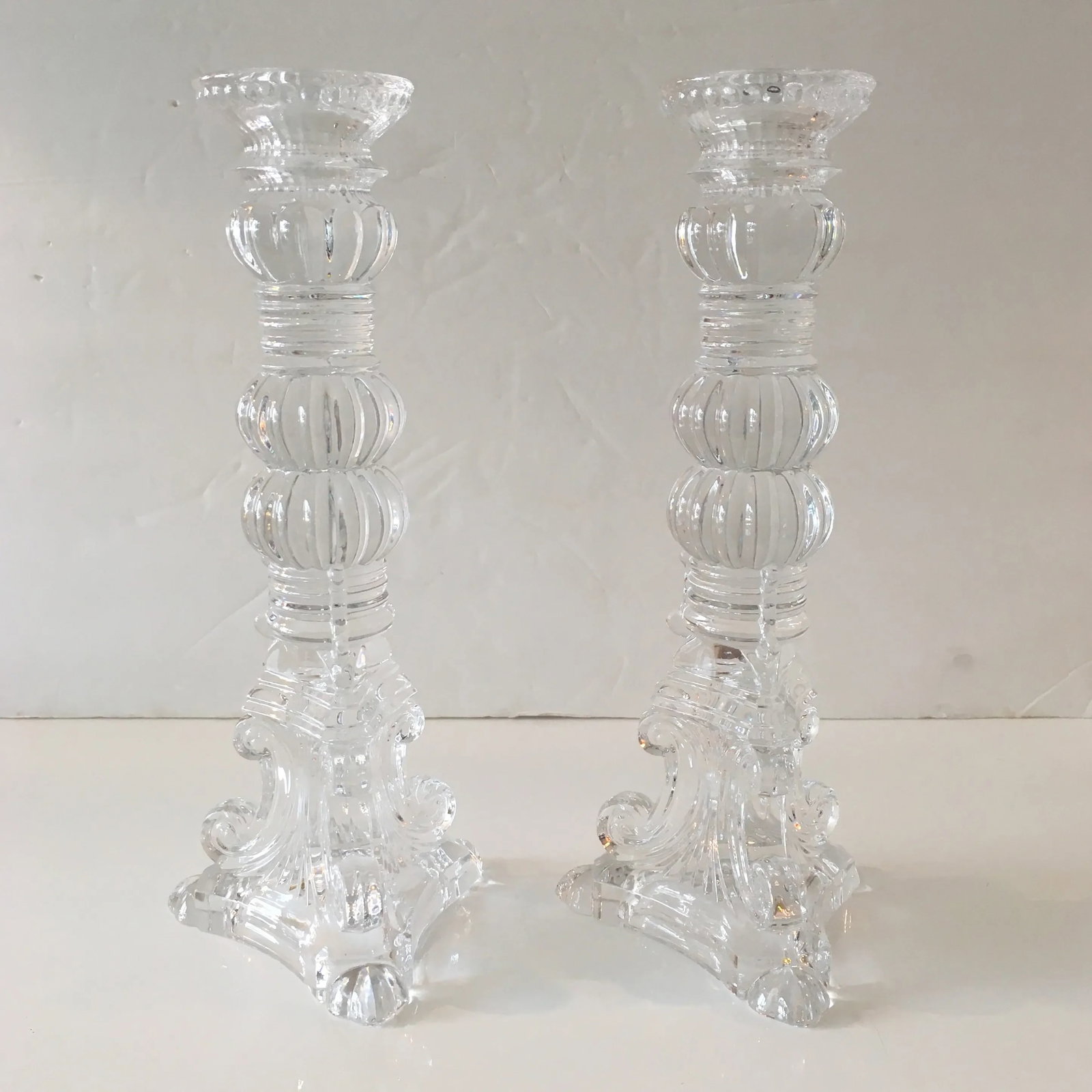 Tiffany - Style Heavy Glass Candlesticks - a Pair - 10