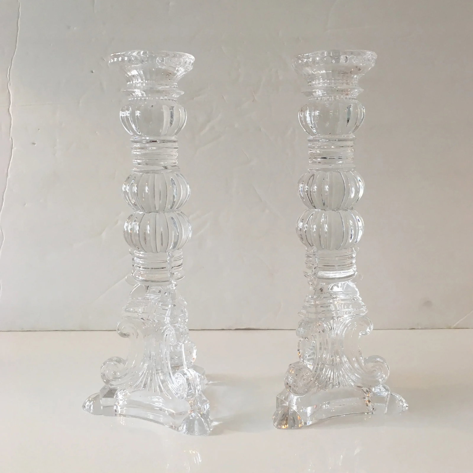 Tiffany - Style Heavy Glass Candlesticks - a Pair - 11