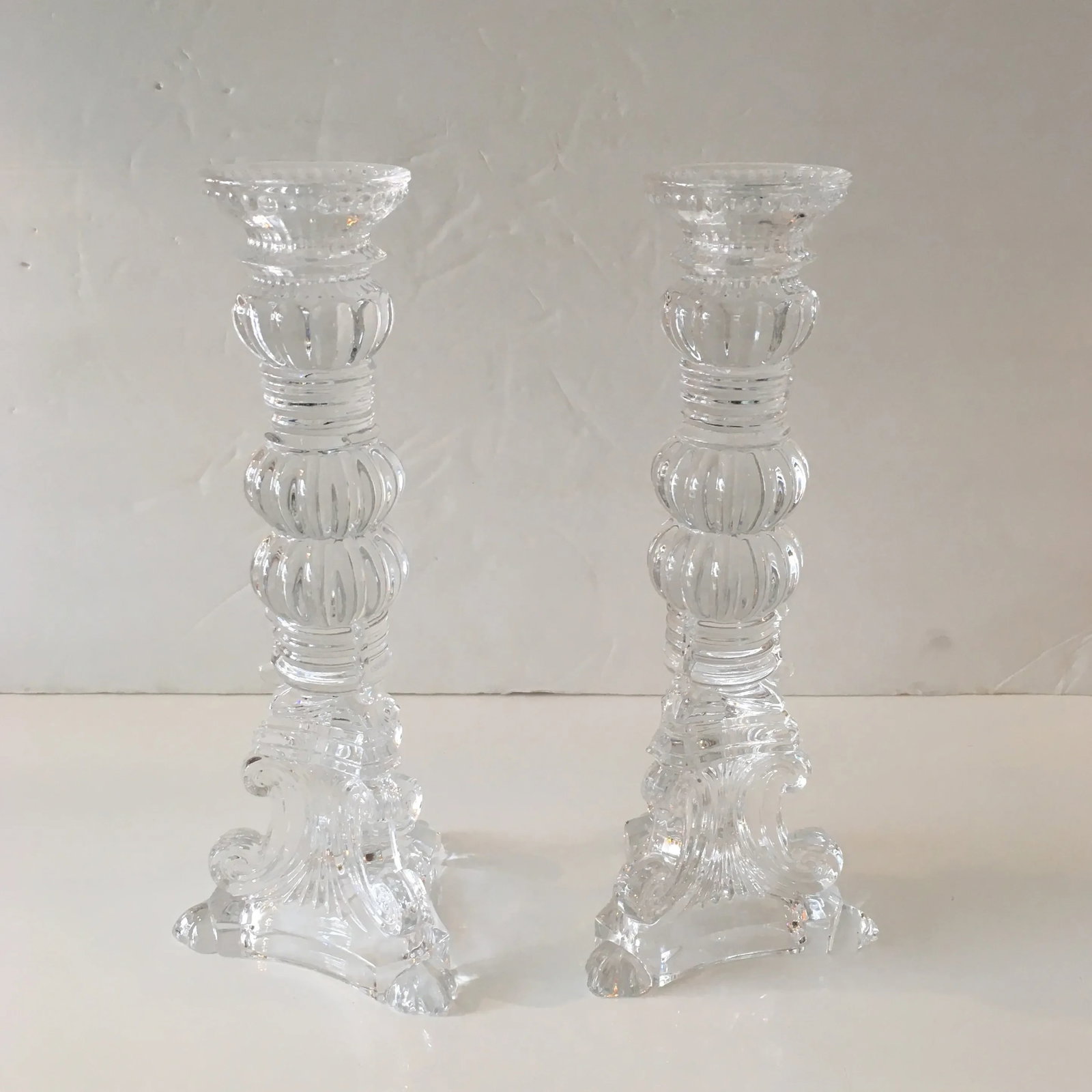Tiffany - Style Heavy Glass Candlesticks - a Pair - 2