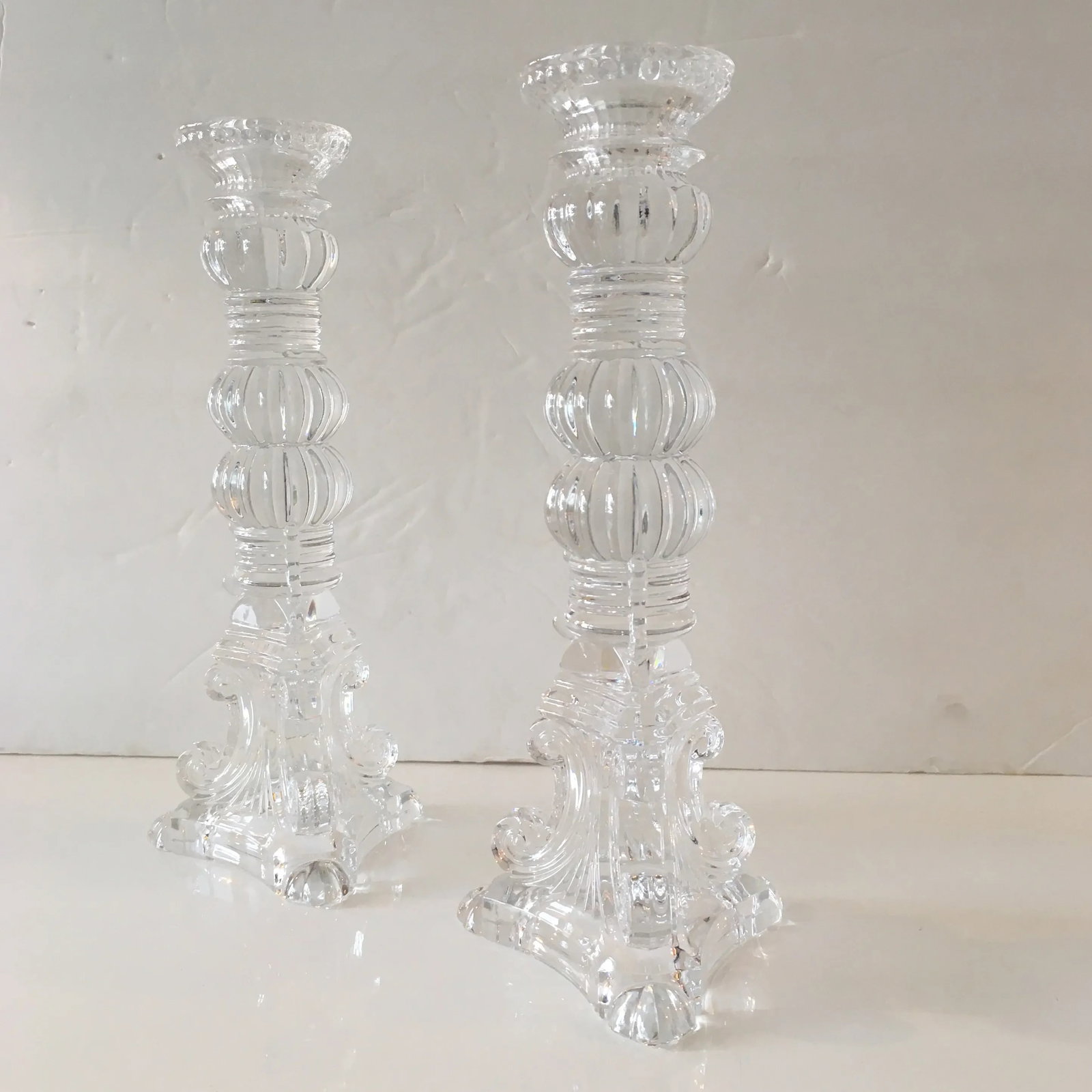 Tiffany - Style Heavy Glass Candlesticks - a Pair - 9