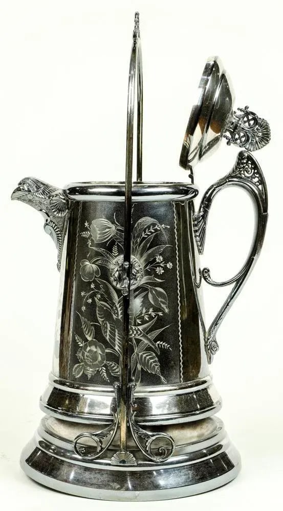 Mid 19th Century Aesthetic Movement Sunderlin & Co. Triple Plate Tilting Cold Water Pitcher - 2