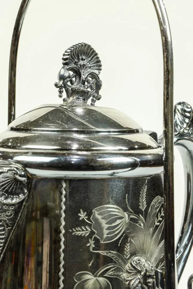 Mid 19th Century Aesthetic Movement Sunderlin & Co. Triple Plate Tilting Cold Water Pitcher - 3