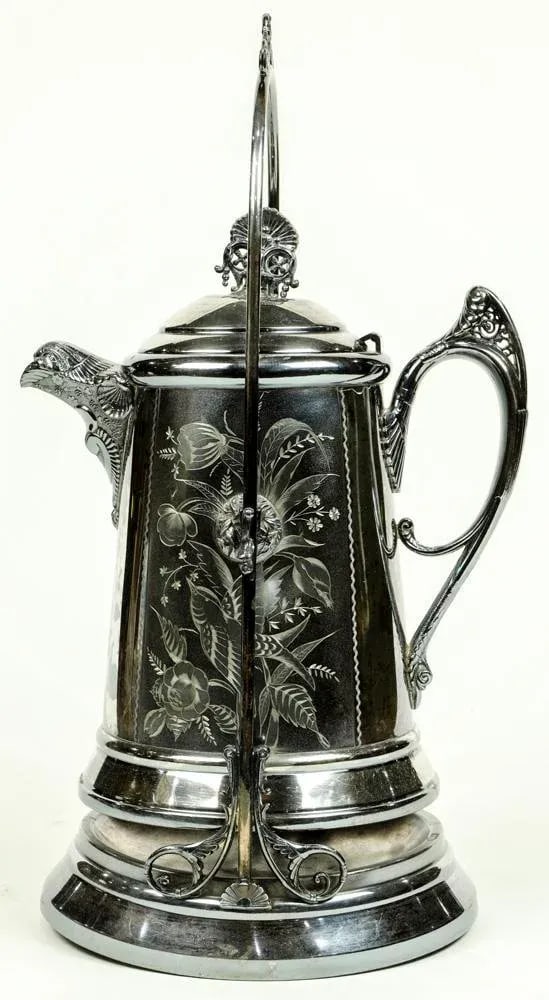 Mid 19th Century Aesthetic Movement Sunderlin & Co. Triple Plate Tilting Cold Water Pitcher - 4
