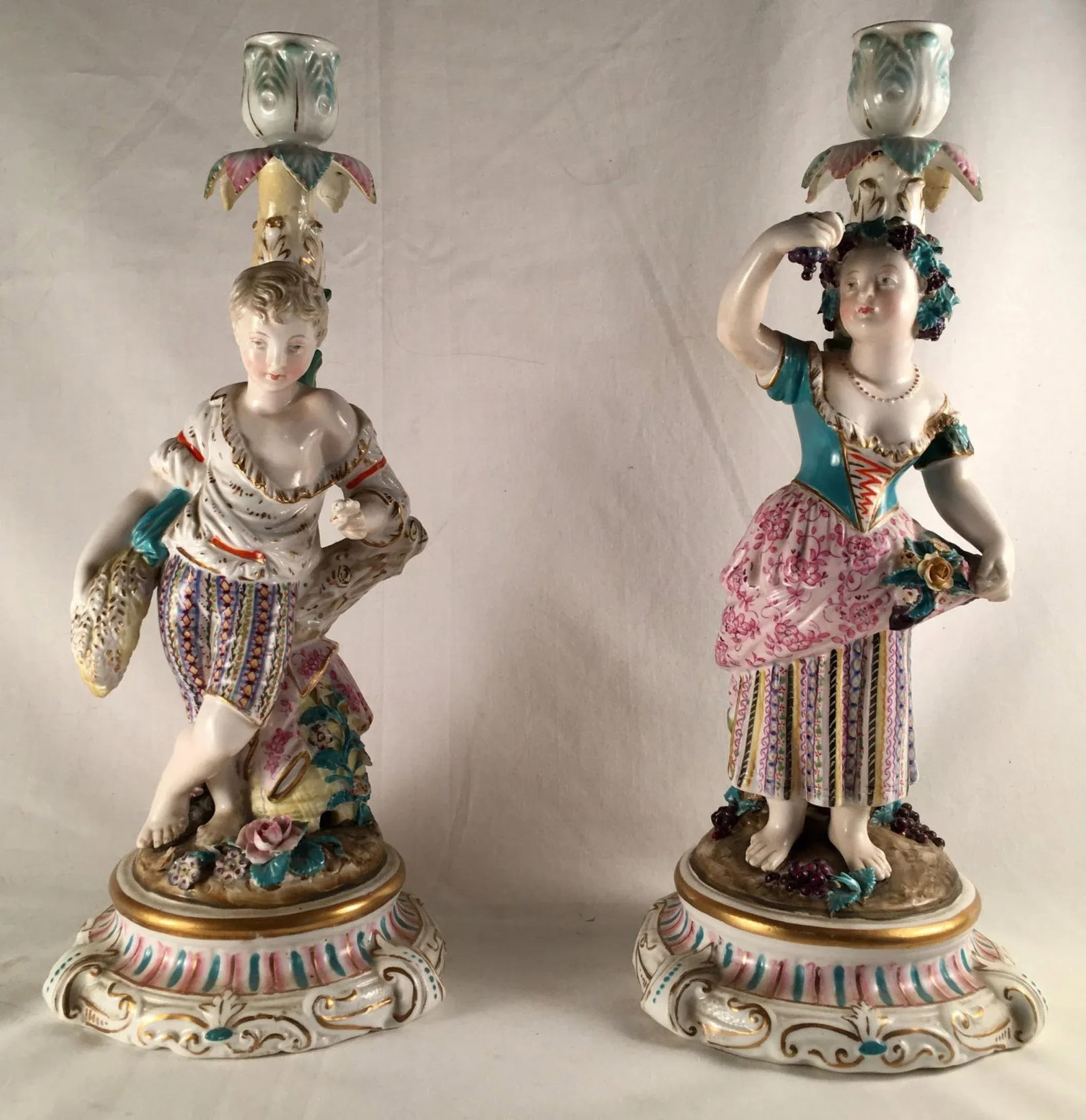 Mid 19th Century Porcelain Rococo Style Figural Candlesticks - a Pair - 13