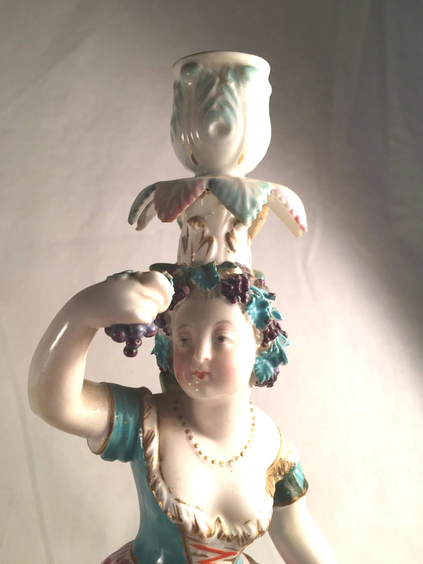 Mid 19th Century Porcelain Rococo Style Figural Candlesticks - a Pair - 2