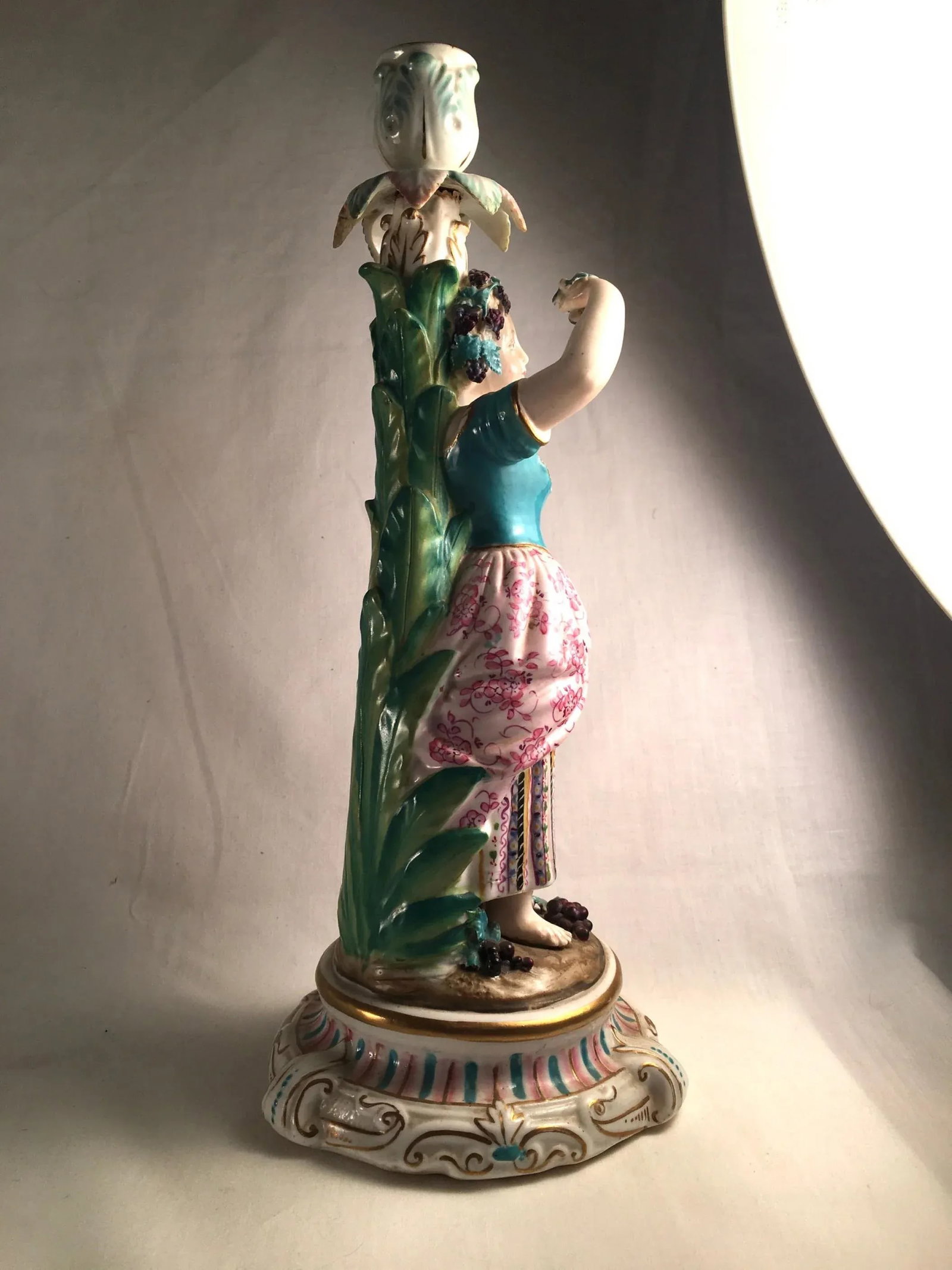 Mid 19th Century Porcelain Rococo Style Figural Candlesticks - a Pair - 4