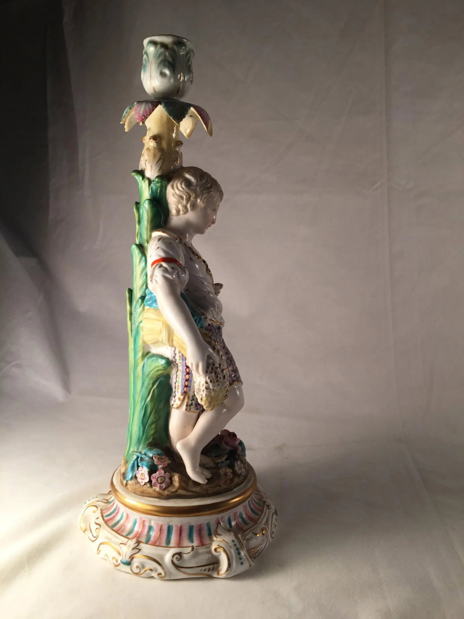 Mid 19th Century Porcelain Rococo Style Figural Candlesticks - a Pair - 6