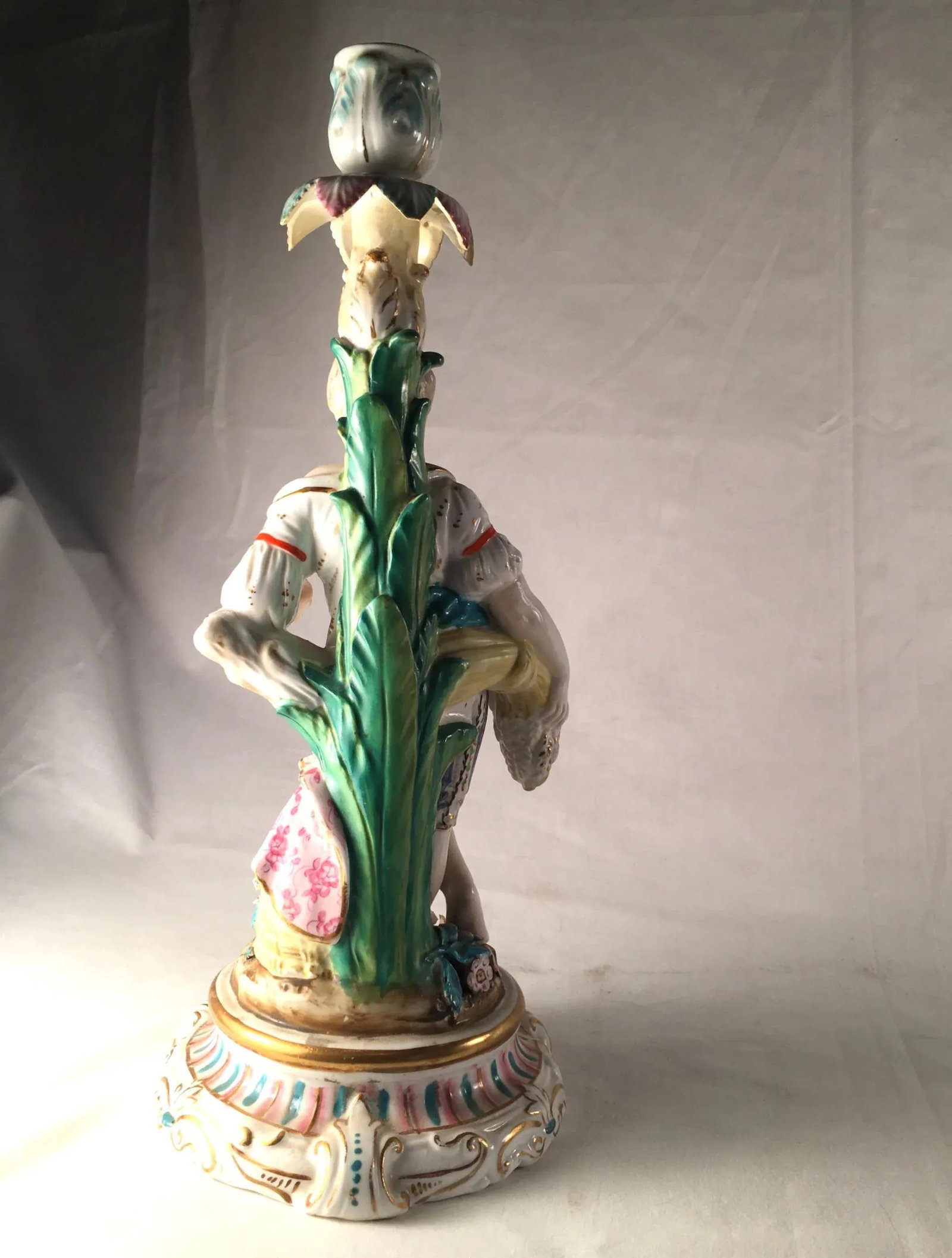 Mid 19th Century Porcelain Rococo Style Figural Candlesticks - a Pair - 7