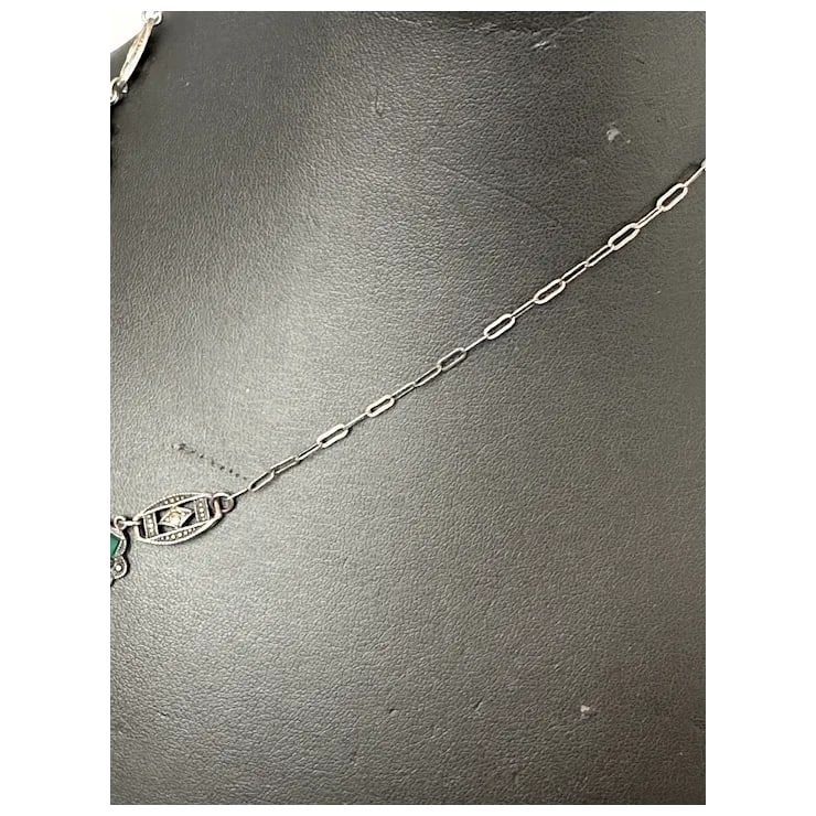 1920s rt Deco Sterling Chrysoprase and Marcasite Necklace - 5