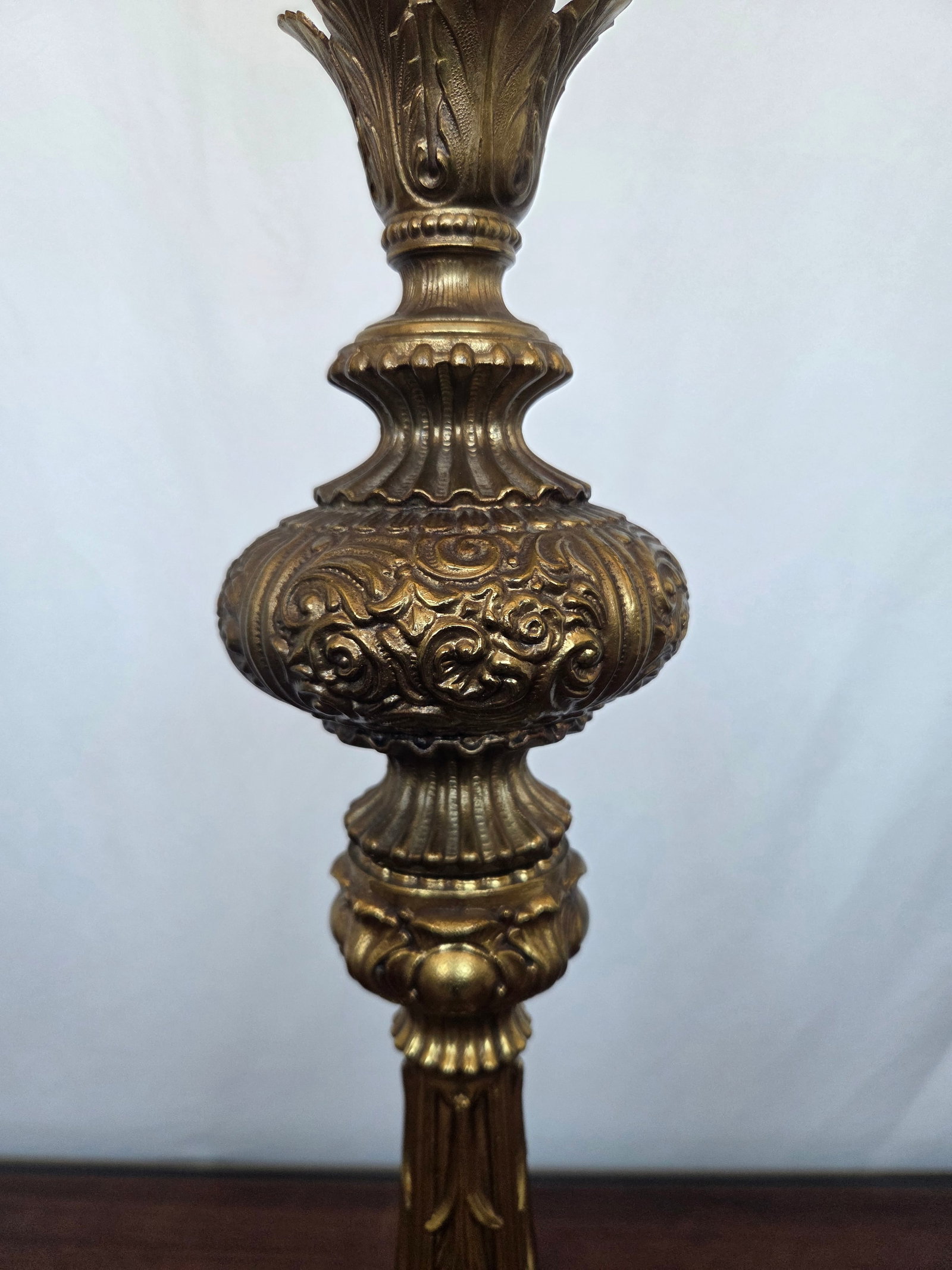 1950s Mid-Century Rococo Revival Solid Brass Table Lamp - 5