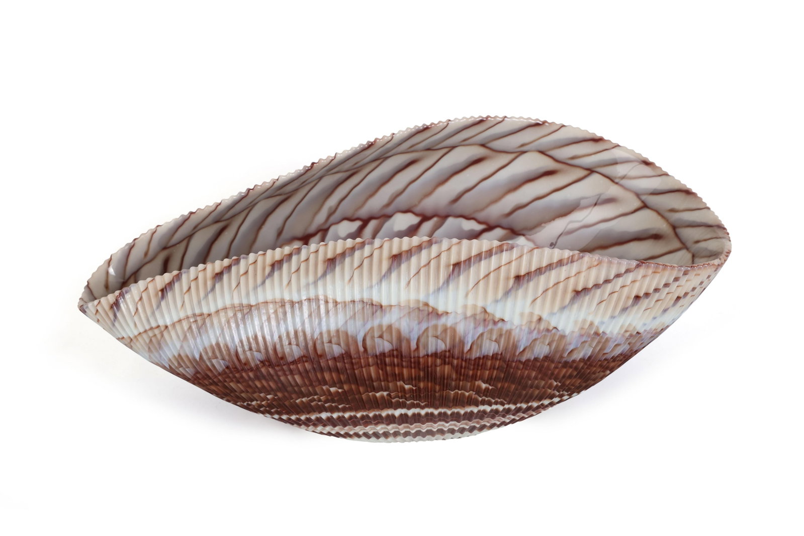 Large Yalos Murano Shell Ivory and Brown Glass Bowl - Folded Glass Centerpiece - 3