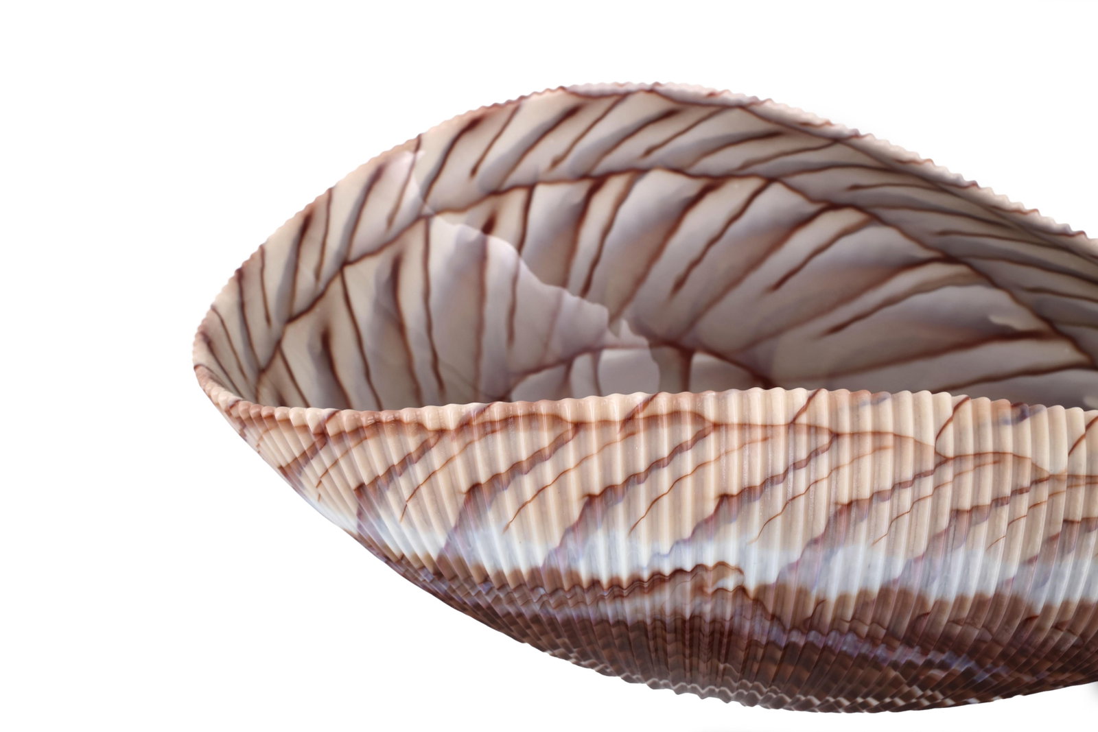 Large Yalos Murano Shell Ivory and Brown Glass Bowl - Folded Glass Centerpiece - 6