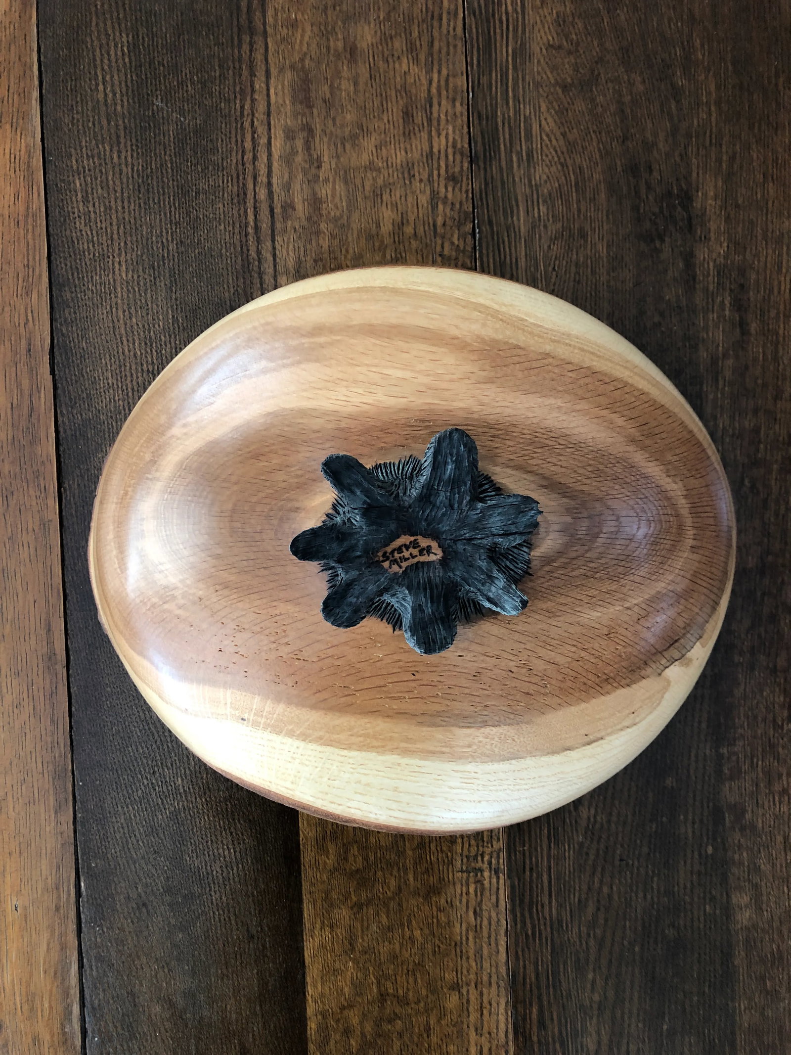 2010's Organic Modern Steve Miller Hand Turned Oak Wood Bowl With Burned Foot - 11