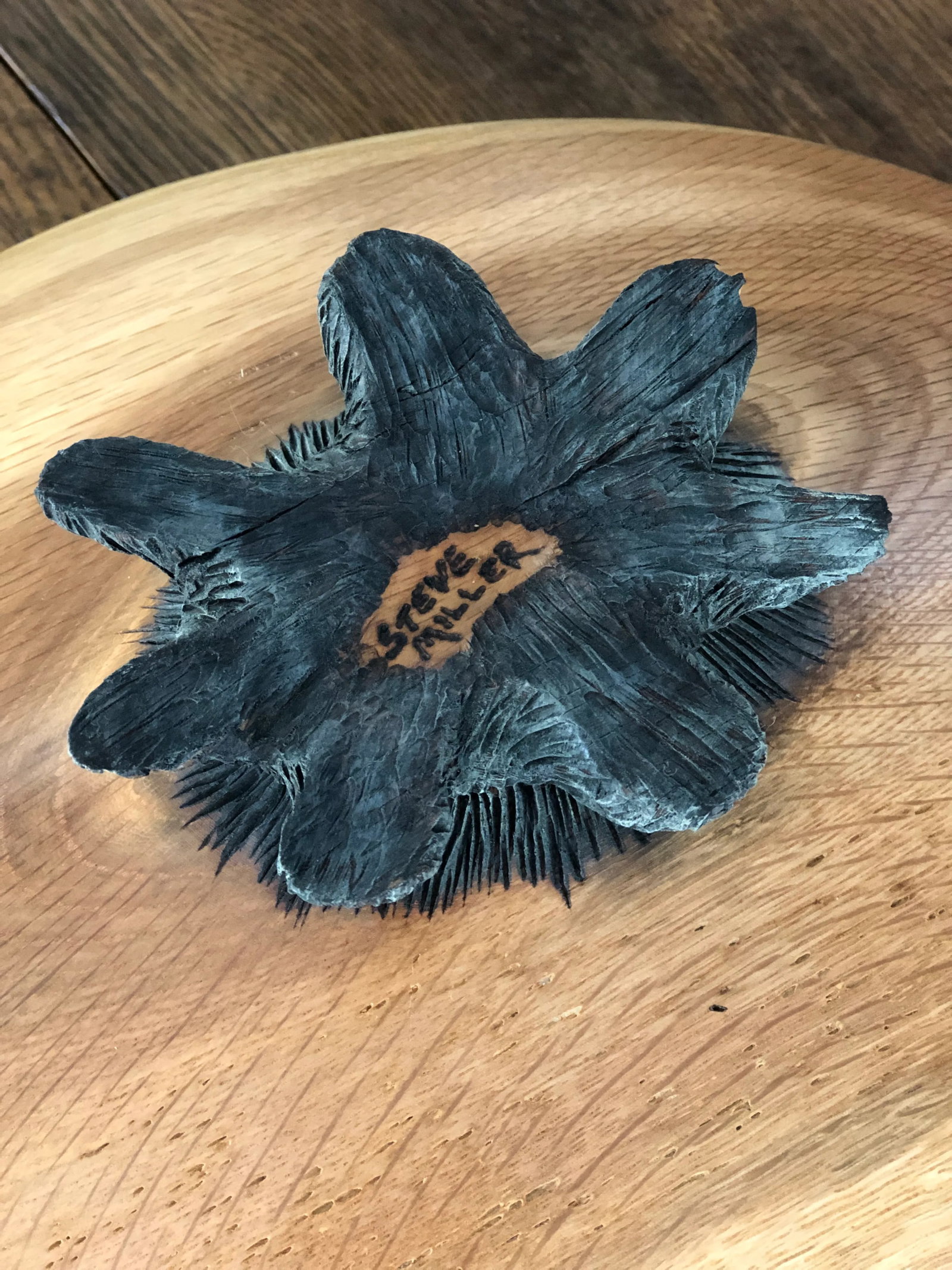 2010's Organic Modern Steve Miller Hand Turned Oak Wood Bowl With Burned Foot - 12