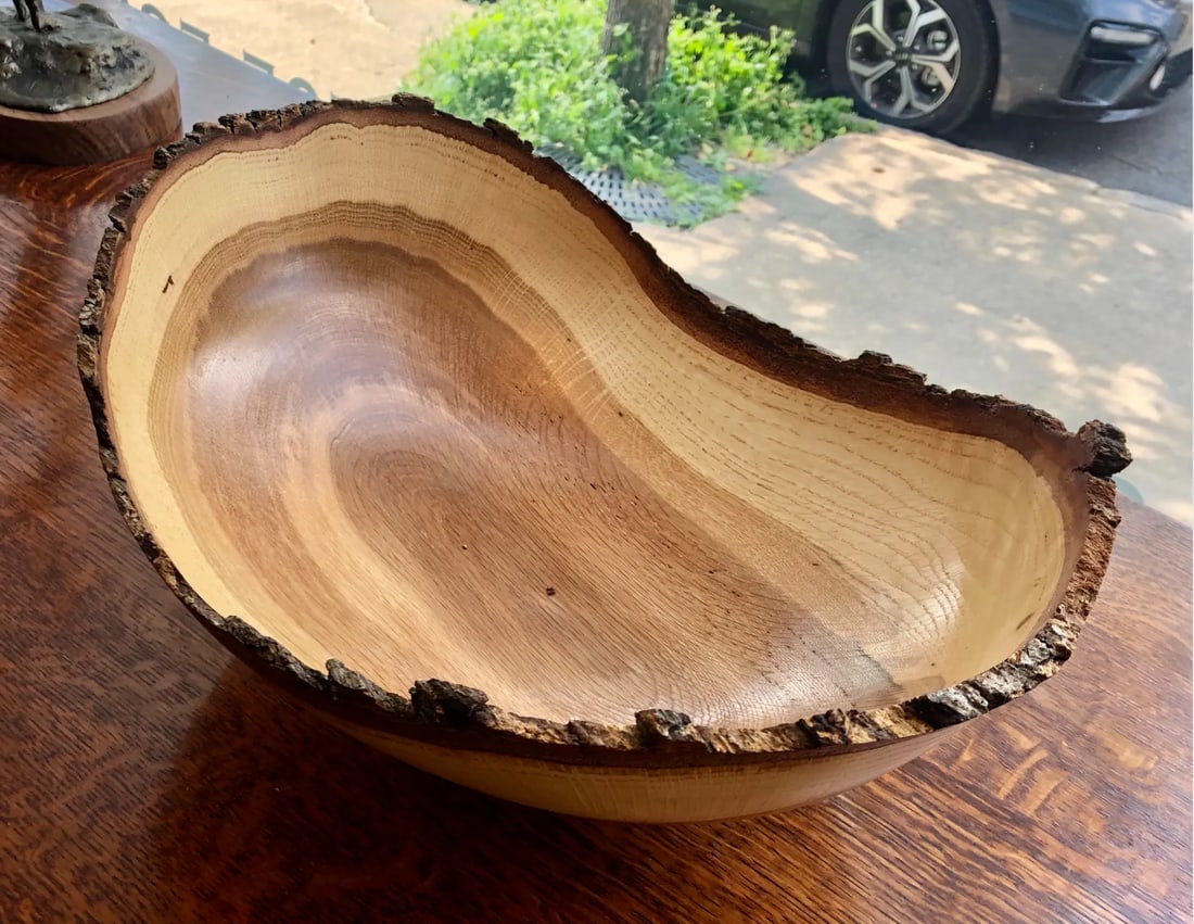 2010's Organic Modern Steve Miller Hand Turned Oak Wood Bowl With Burned Foot - 2