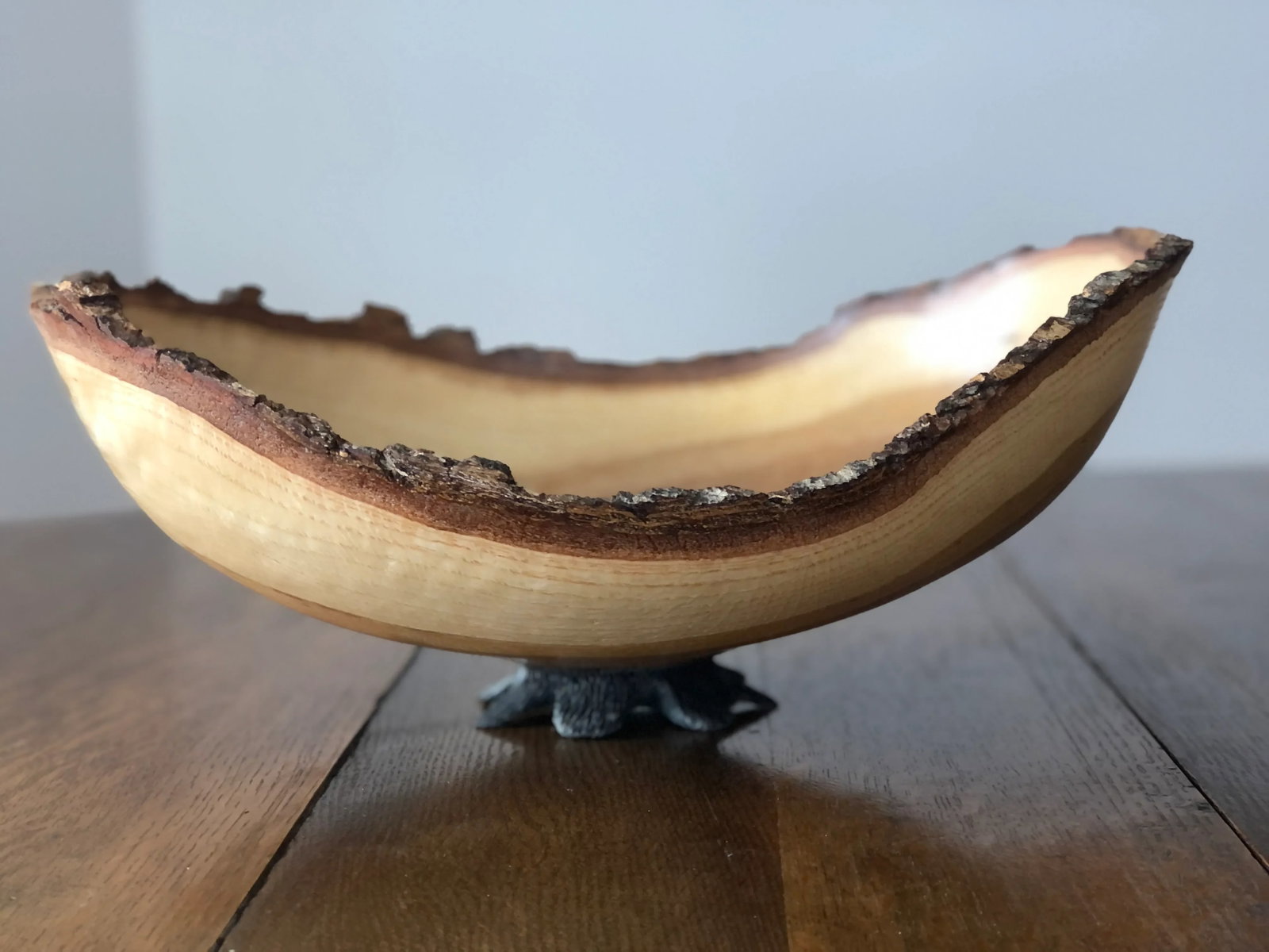 2010's Organic Modern Steve Miller Hand Turned Oak Wood Bowl With Burned Foot - 3