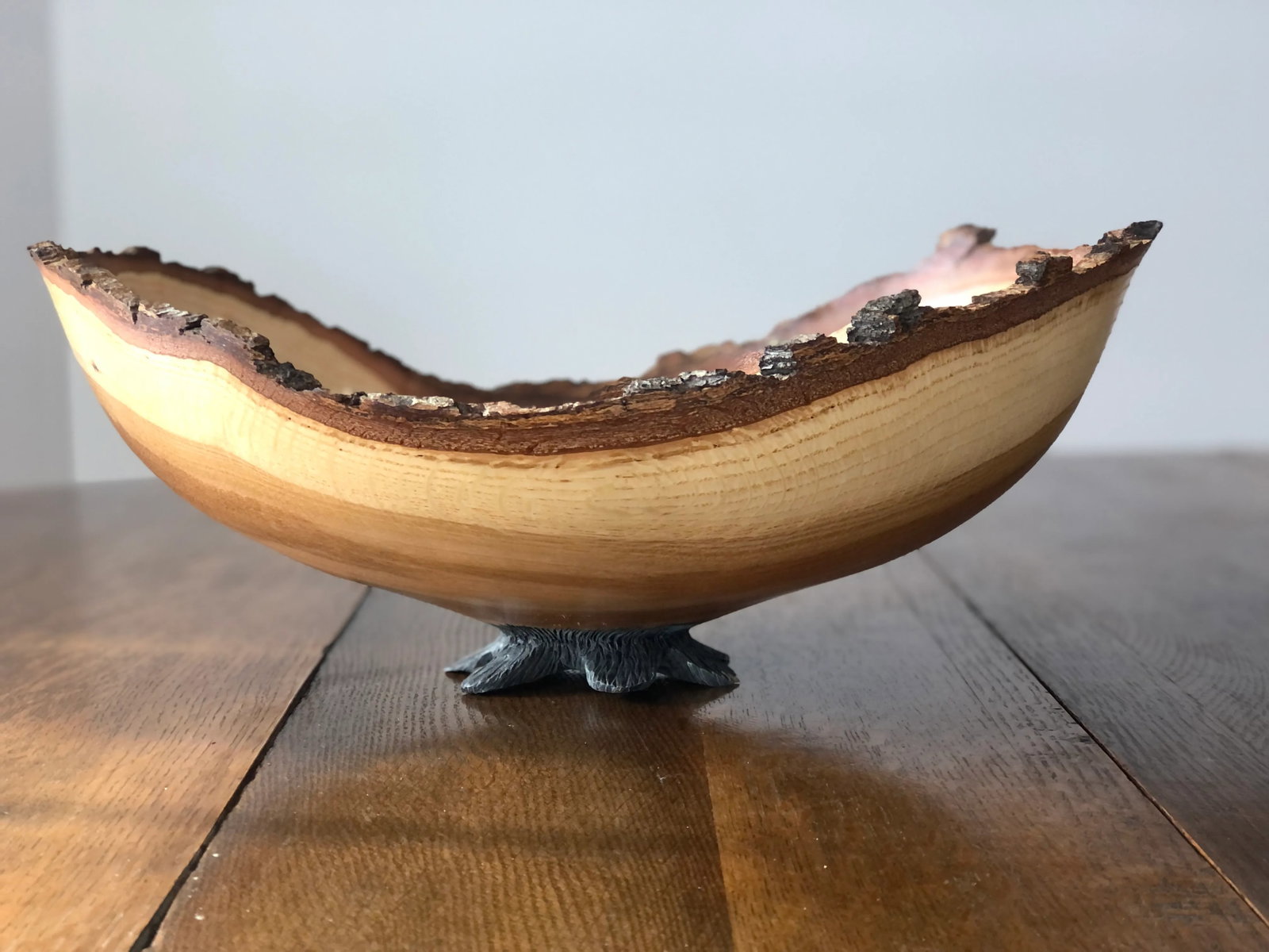 2010's Organic Modern Steve Miller Hand Turned Oak Wood Bowl With Burned Foot - 4