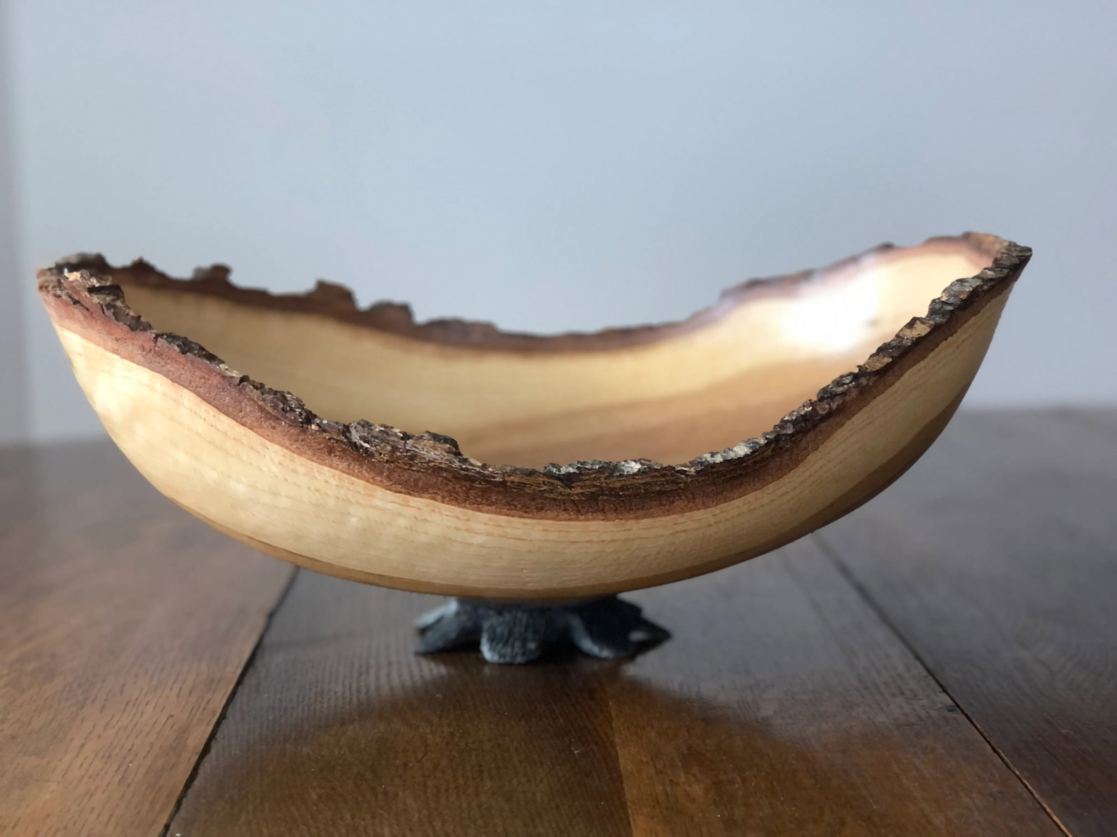 2010's Organic Modern Steve Miller Hand Turned Oak Wood Bowl With Burned Foot - 5