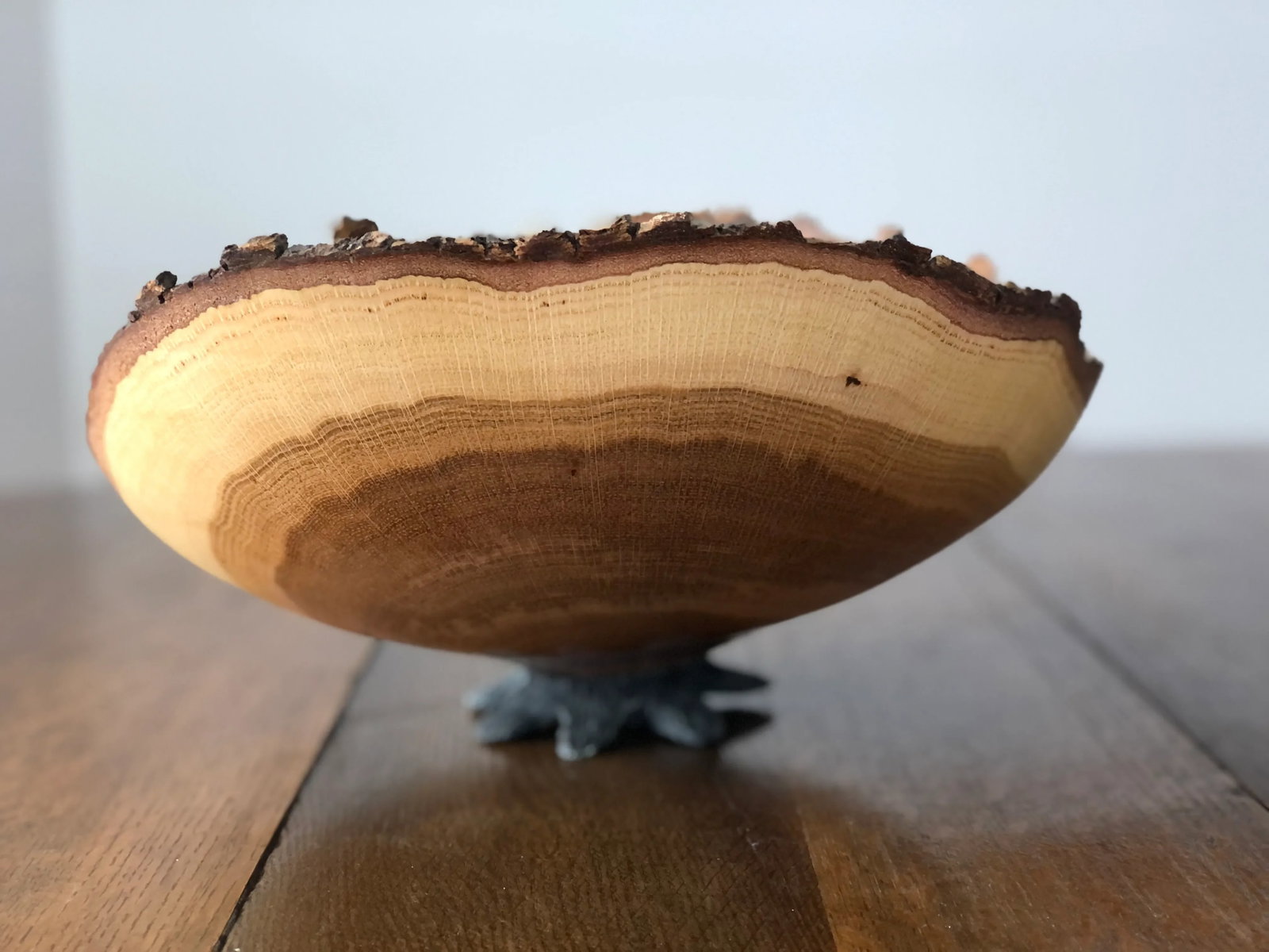 2010's Organic Modern Steve Miller Hand Turned Oak Wood Bowl With Burned Foot - 6