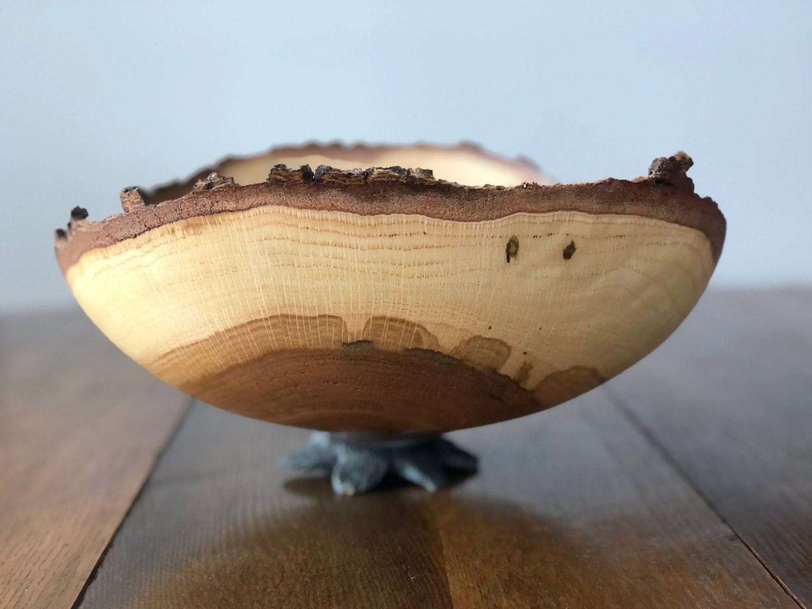 2010's Organic Modern Steve Miller Hand Turned Oak Wood Bowl With Burned Foot - 7