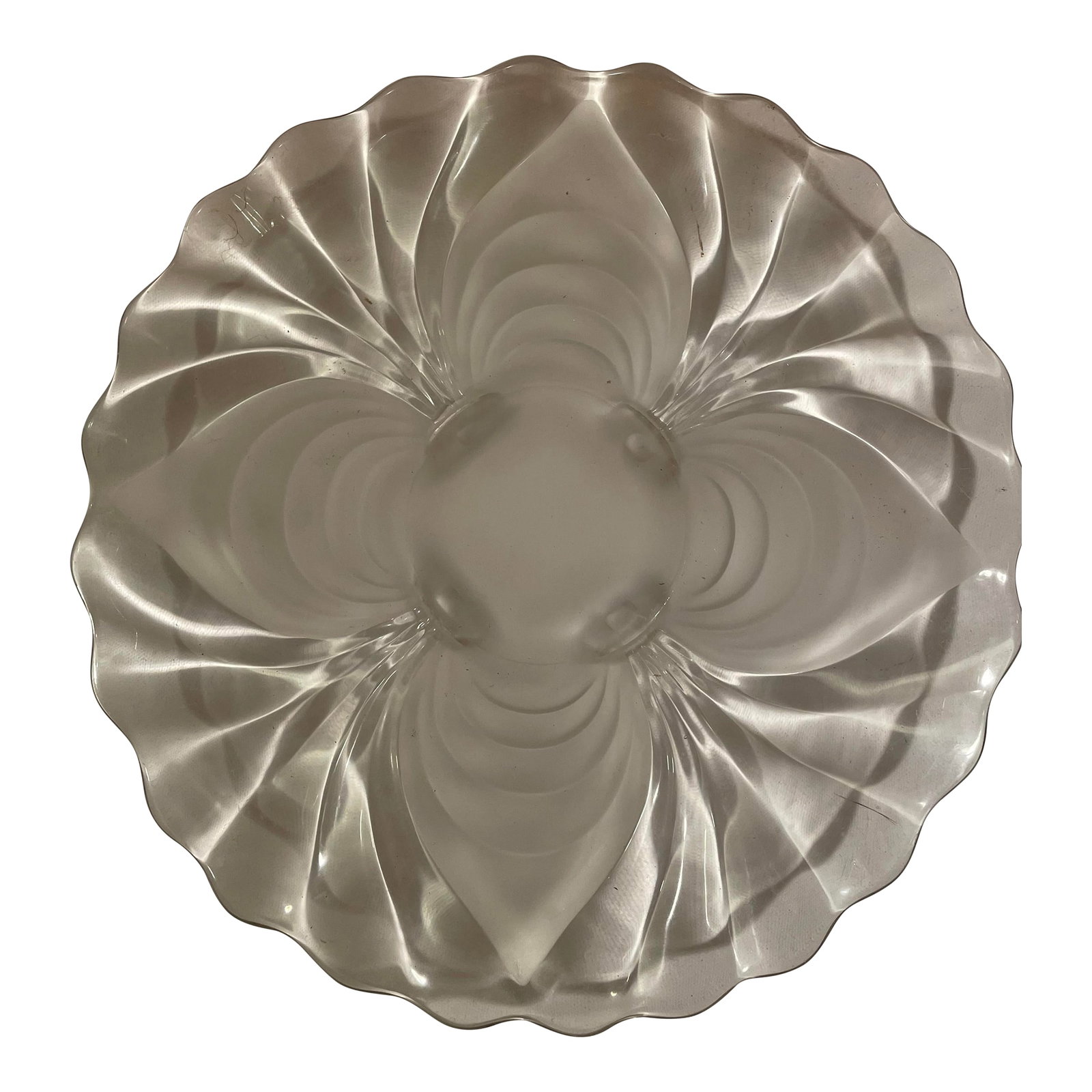Antique 14.5" Depression Glass Platter: Gorgeous depression glass platter will make your holiday table sparkle! Condition: Alterations: Original Condition Unaltered Imperfections: Some Imperfections Condition Notes: Excellent condition.