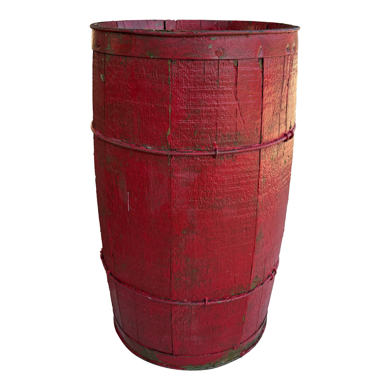 Antique Nail or Cask Barrel Painted Red With Twisted Metal Wire Bands (1 of 12)