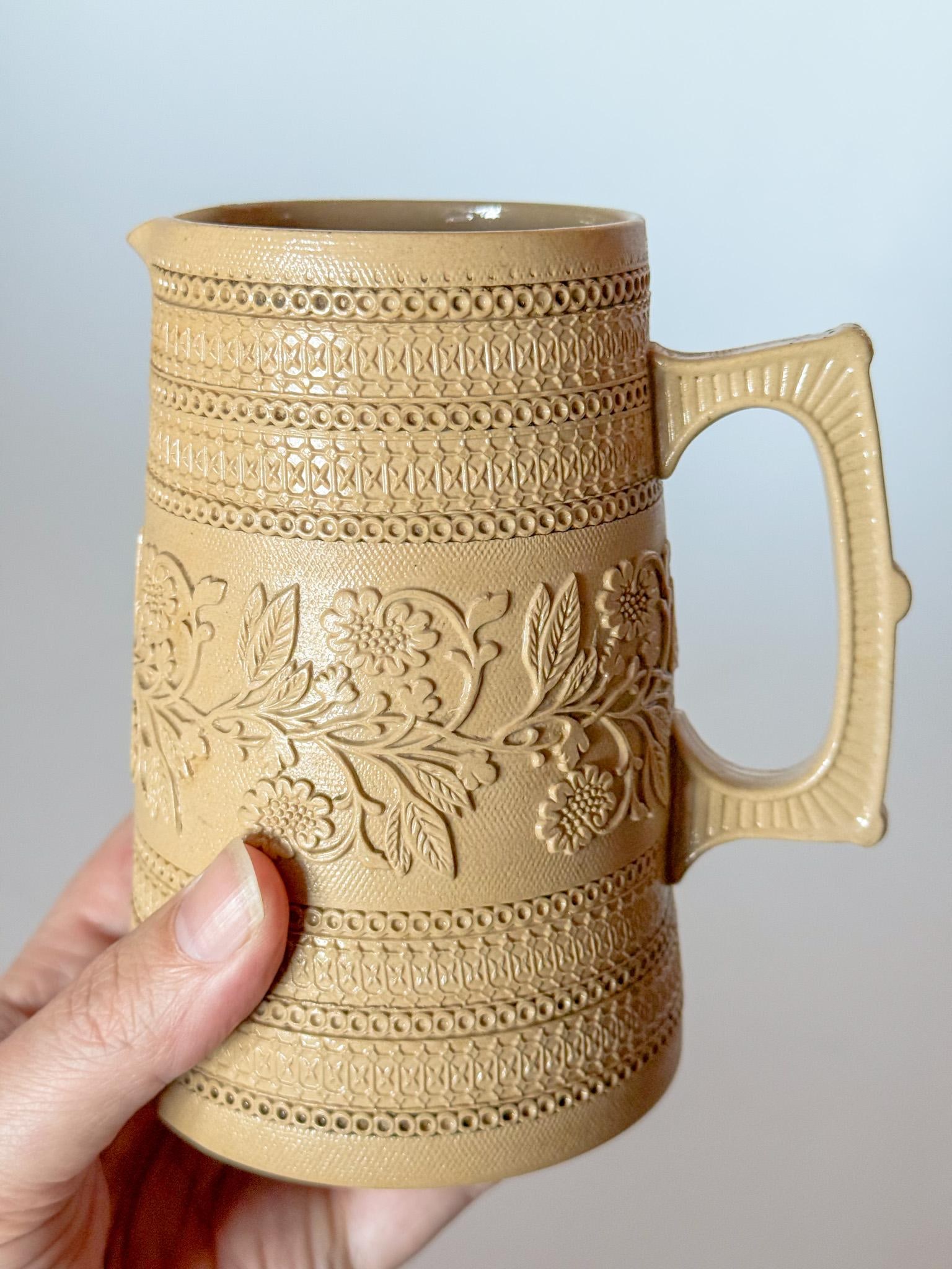 1870s English Traditional Copeland Caneware Pitcher Jug With Rouletted Decoration and Applied Sprigg - 10