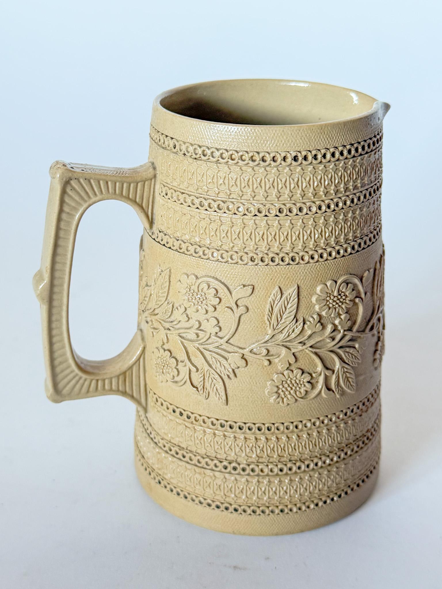 1870s English Traditional Copeland Caneware Pitcher Jug With Rouletted Decoration and Applied Sprigg - 2