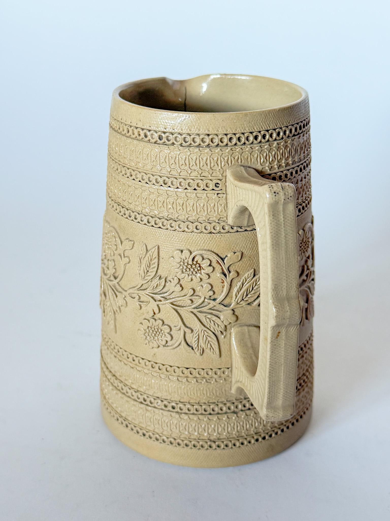 1870s English Traditional Copeland Caneware Pitcher Jug With Rouletted Decoration and Applied Sprigg - 4